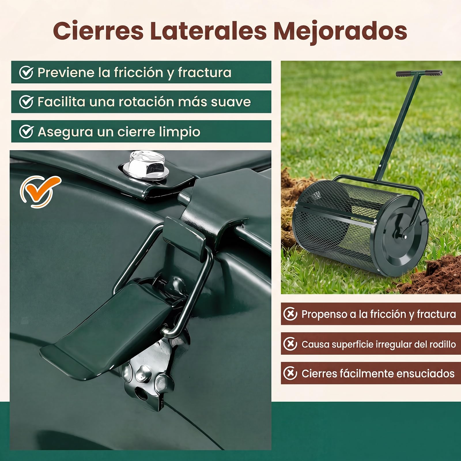 GYMAX Esparcidor de Semillas de Césped, Esparcidor de Abono con Mango de 2 Alturas Ajustables, Estructura de Metal Resistente, Bloqueos Laterales, Dispensador de Compost para Jardín (Verde)