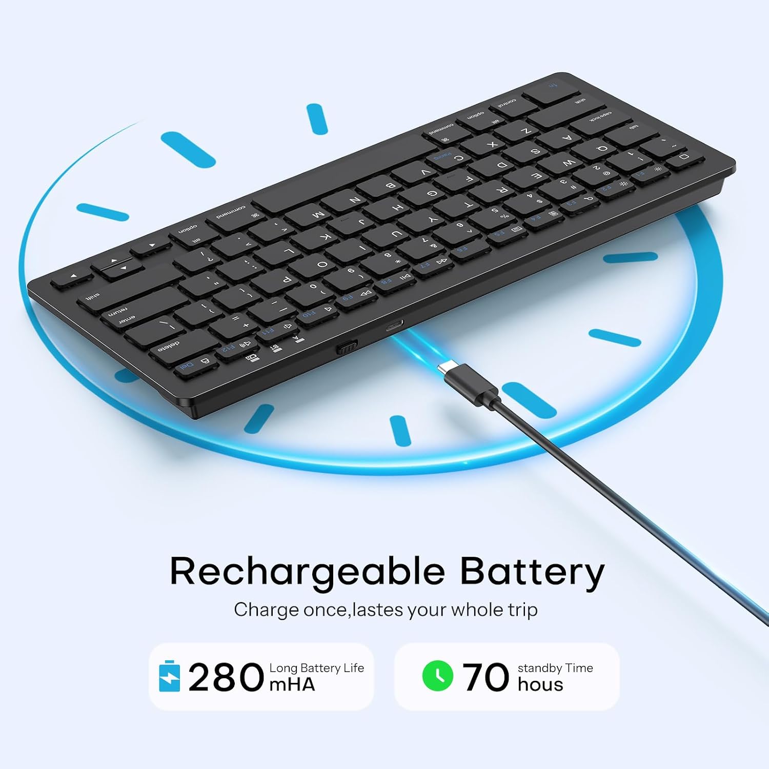 OMOTON Ultra-Portable Bluetooth Keyboard for iPhone iPad, Rechargeable with Adjustable Stand, Compact Wireless Keyboard for iPad Pro/Air/Mini & iPhone Series, Ideal for Study, Travel and Office, Black 5 71w0U5UAtPL. AC SL1500