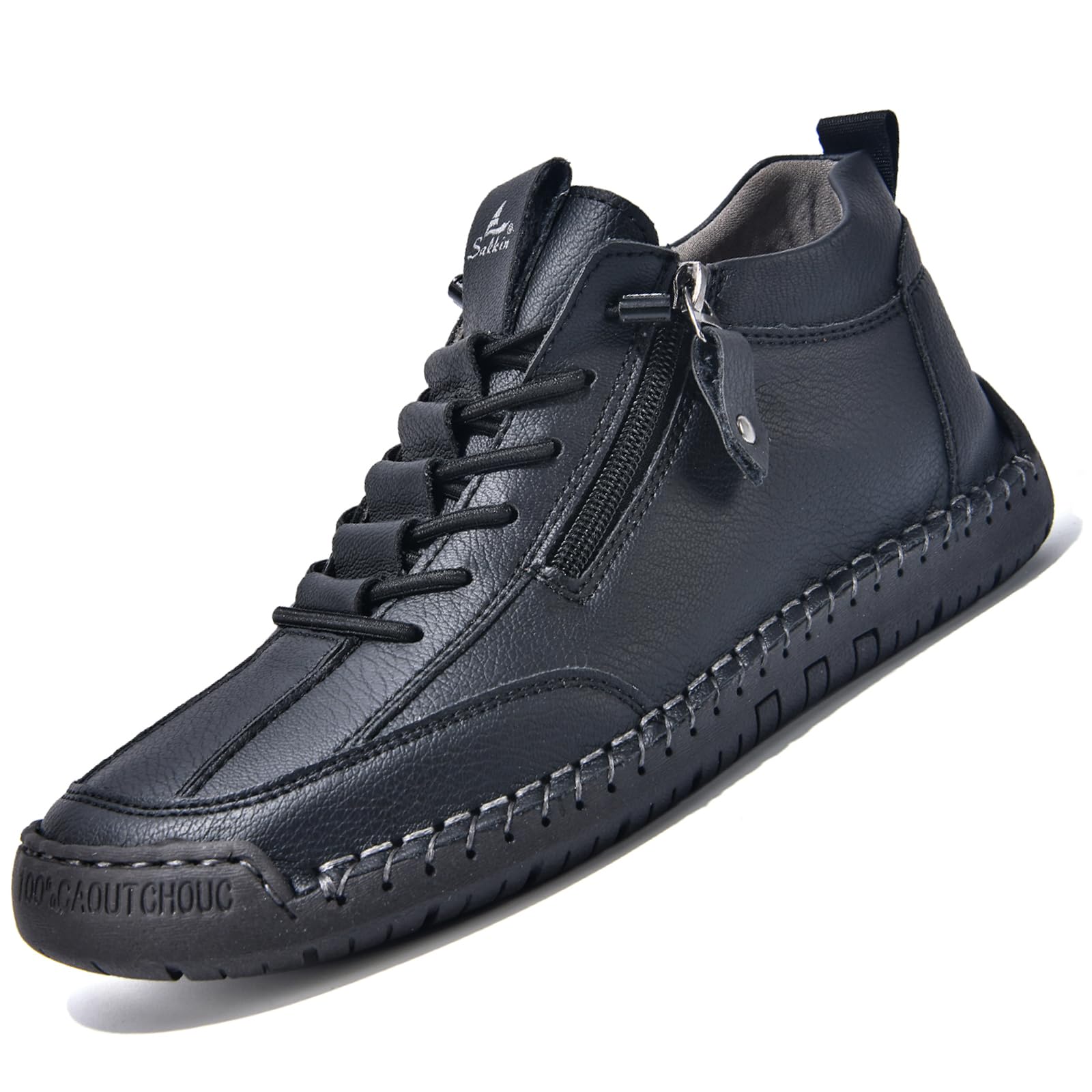 Mens Casual Leather Shoes Ankle Chukka Boots Mid top Handmade Side Zipper Slip On Loafers Lightweight Walking Driving Shoes