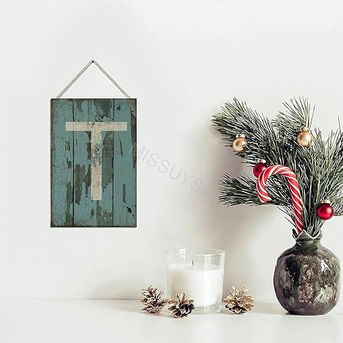 Vista 403 de Letrero colgante de madera con letra A, letrero de madera, decoración del hogar, 26 letras del alfabeto de metal, placa de madera, decoración