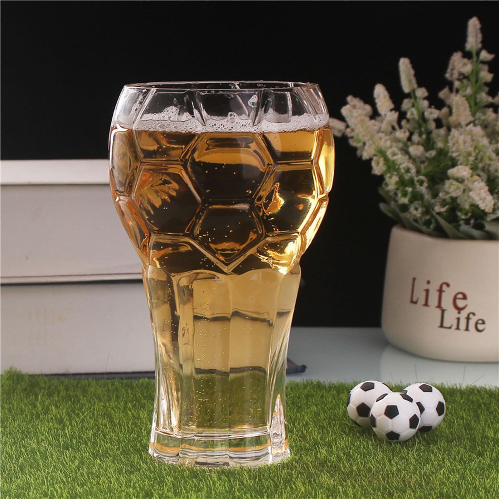 Generisch Vasos de cerveza clásicos de fútbol de 600 ml, vasos de cristal con base antideslizante, perfectos para decoración del día de partido, vasos temáticos de fútbol