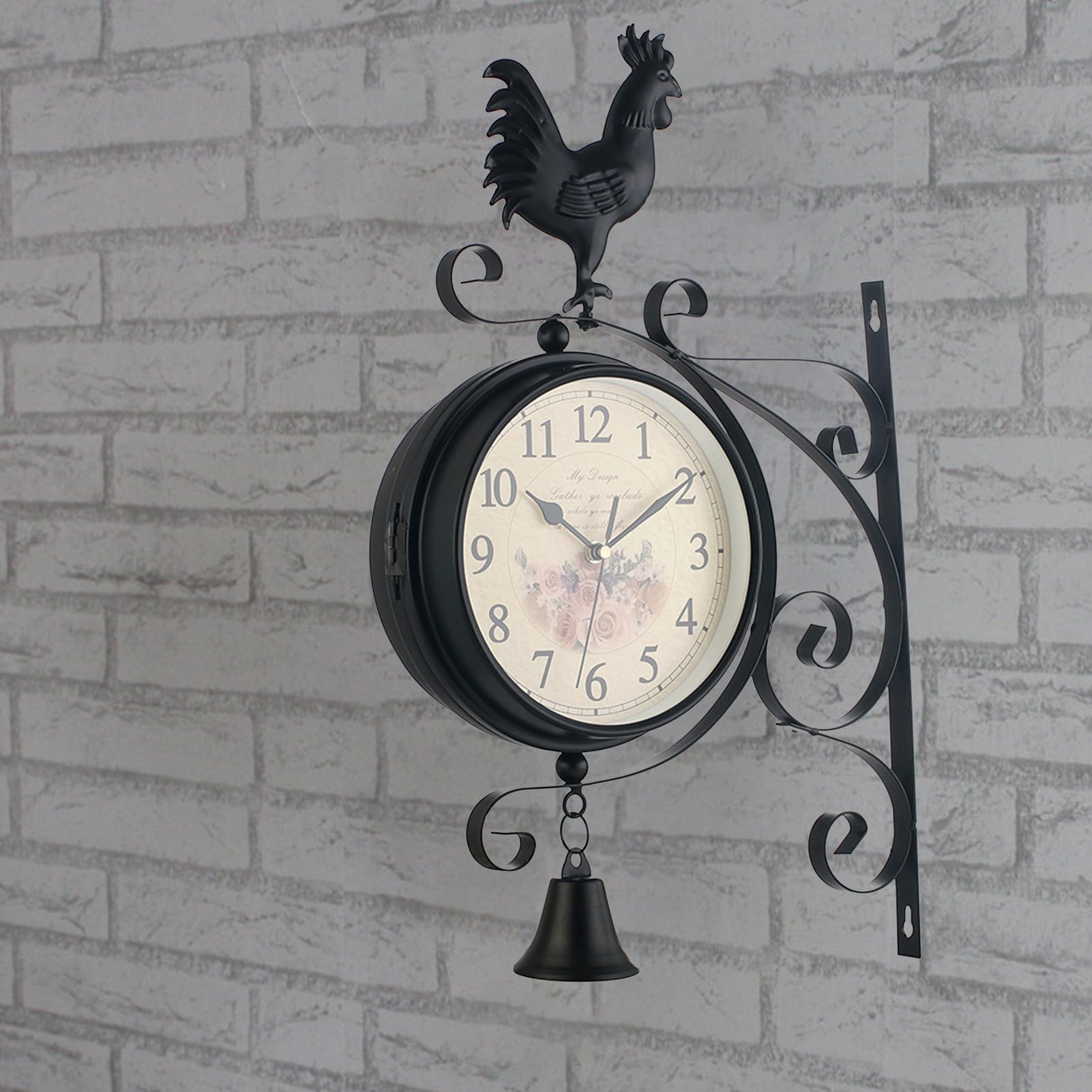 Syfunlv Bahnhofsuhr,Doppelseitige Retro-Uhr, Runde Antike Wanduhr, Nostalgie wasserdichte Wanduhr, Bahnhofsuhr im Eisendesign mit arabischen Ziffern,für Bahnhof Korridoren Gärten Wohnzimmer (Style 4)