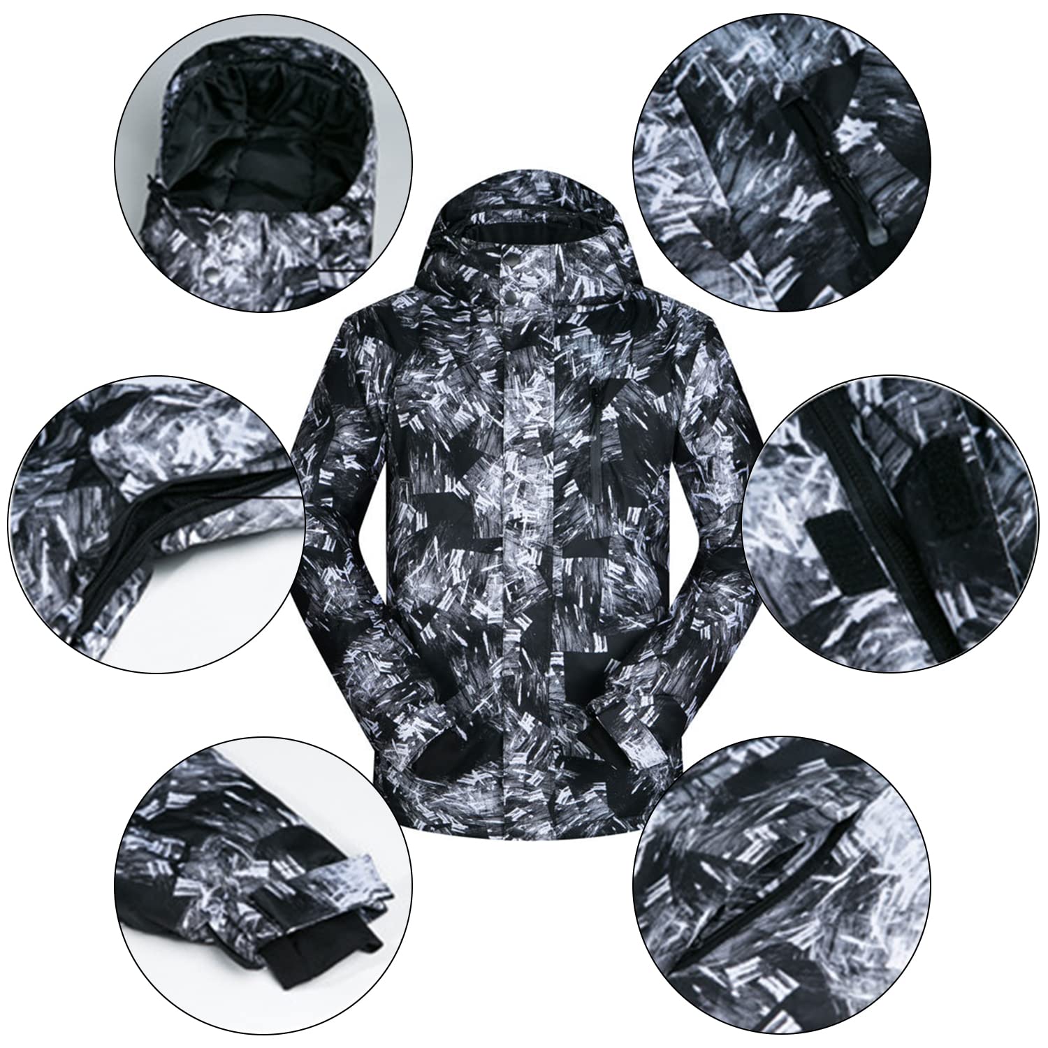 Conjunto de chaqueta y pantalones de esquí para hombre, impermeable, resistente al viento, abrigo de nieve con capucha, 2 piezas, trajes de snowboard, Negro -, Small