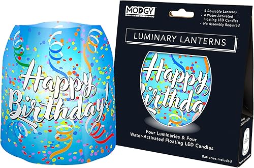 MODGY Luminary Lanterns - Paquete de 4 velas LED flotantes con pilas incluidas, luminarias son ideales para bodas, fiestas, patios y celebraciones