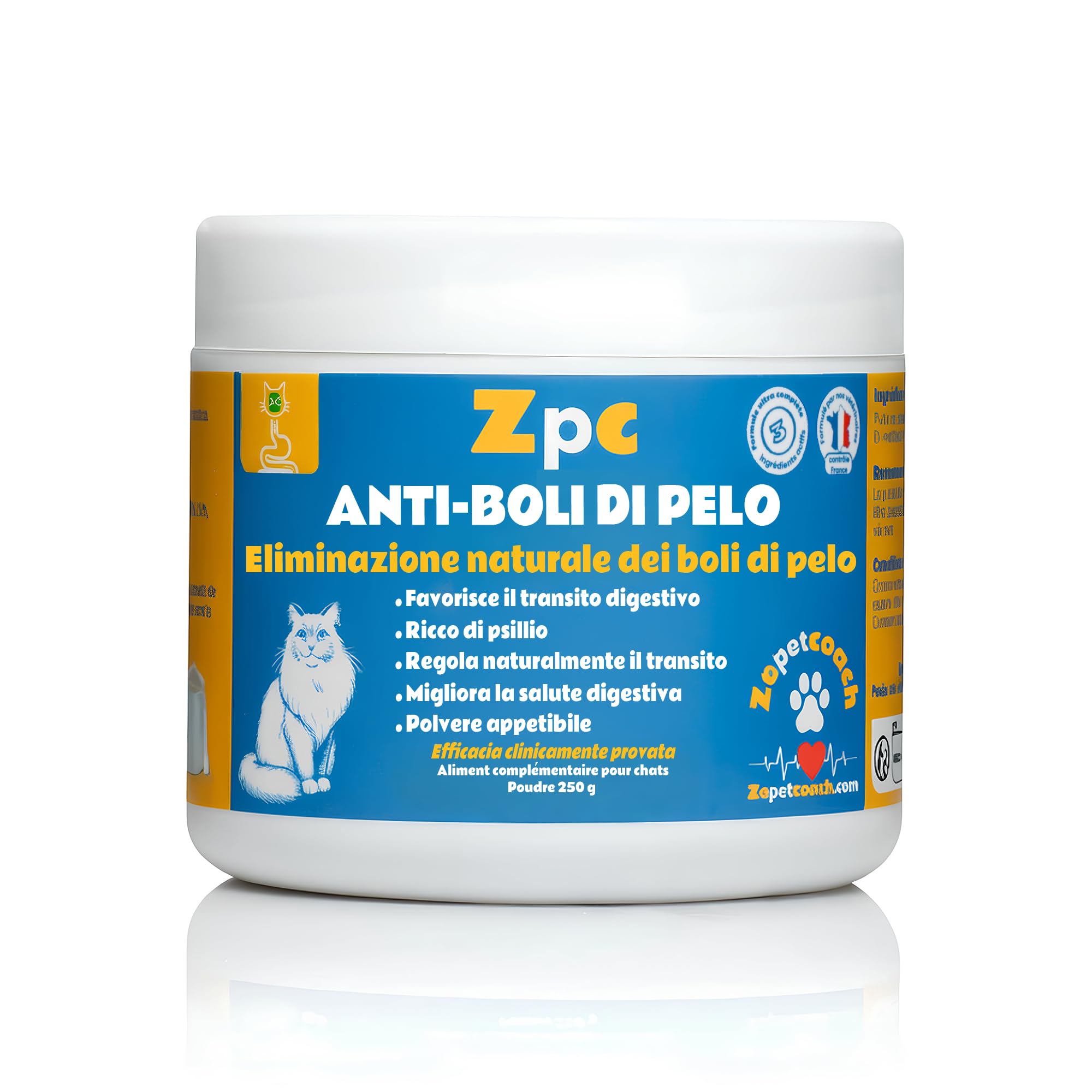 Anti-Boli di Pelo Gatto – ZPC – Integratore Naturale per Digestione & Transito – Taurina, psyllium & cicoria – 250 g