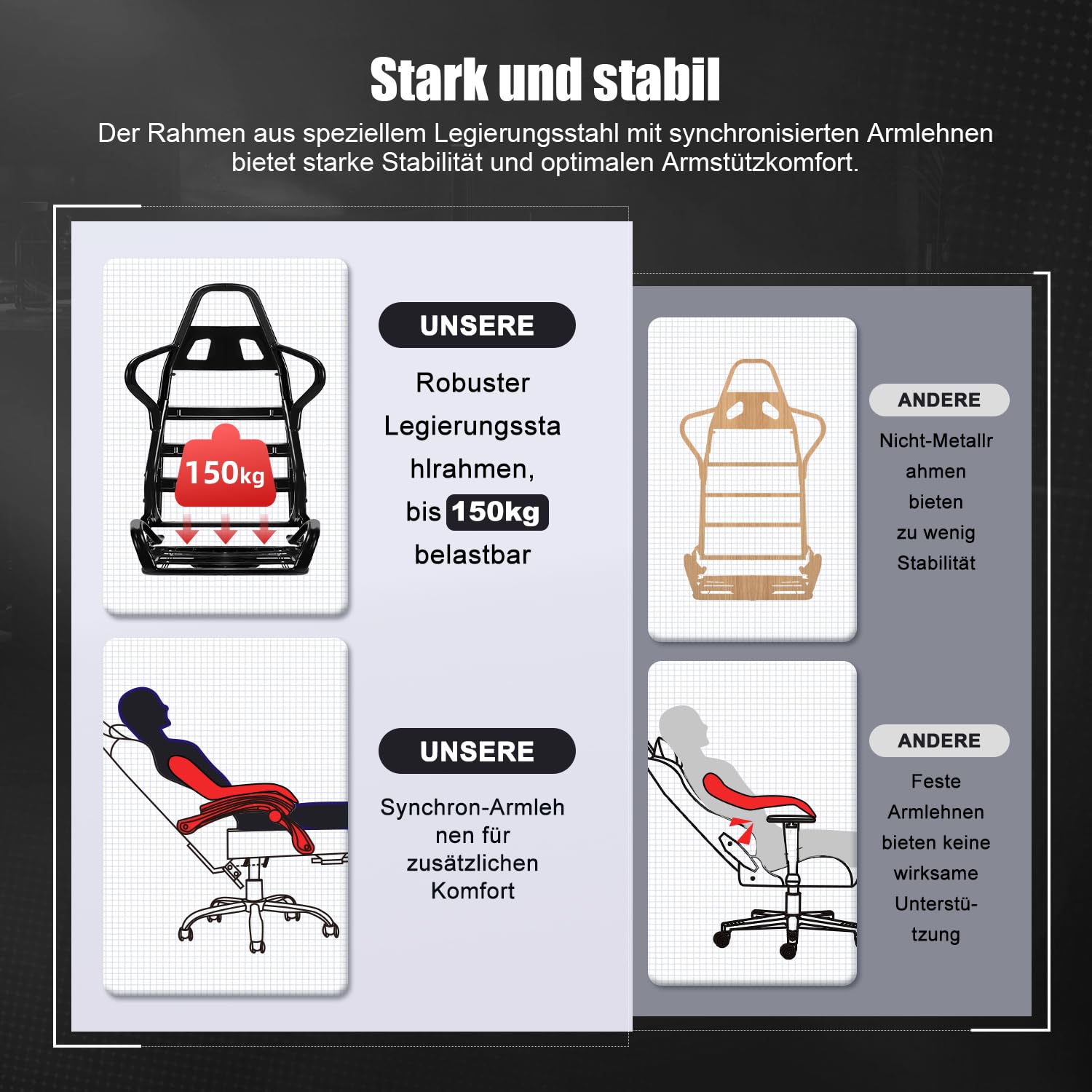Gaming Stuhl Ergonomischer mit Fußstütze, Gaming Chair 150 kg Belastbarkeit, Gamer Stuhl aus Kunstleder, Höhenverstellbarer PC Zockerstuhl Bürostuhl für Jugendliche Erwachsene, Grau