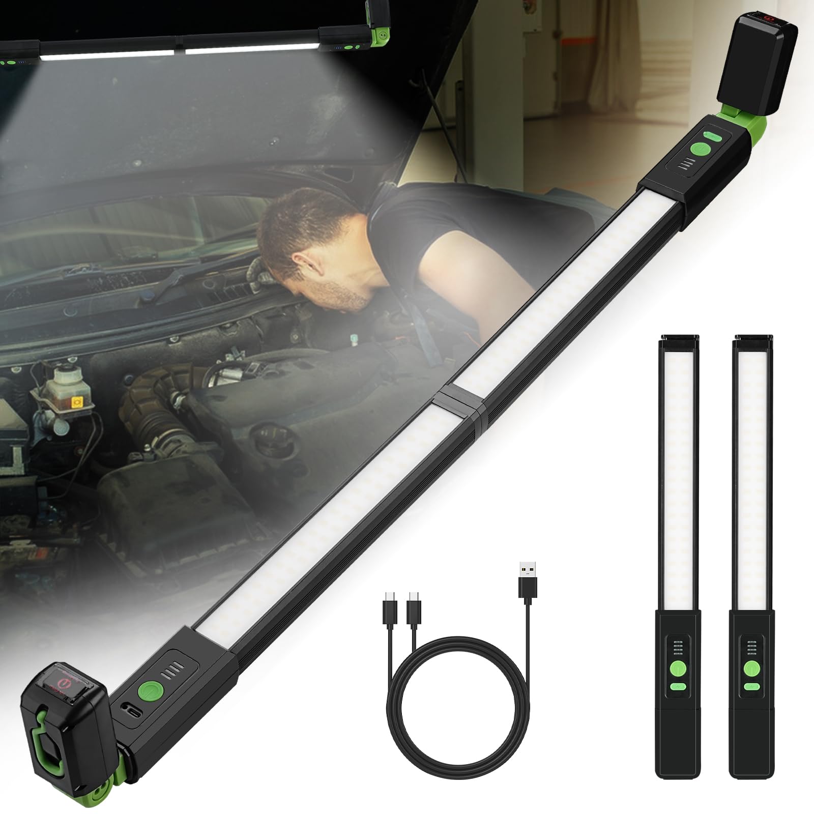 Durapower LED Rechargable Work Light, 4400mAh Magnetic Light bar with Hooks, Underhood Work Light for Car Repairing Inspection Garage Workshop Emergency