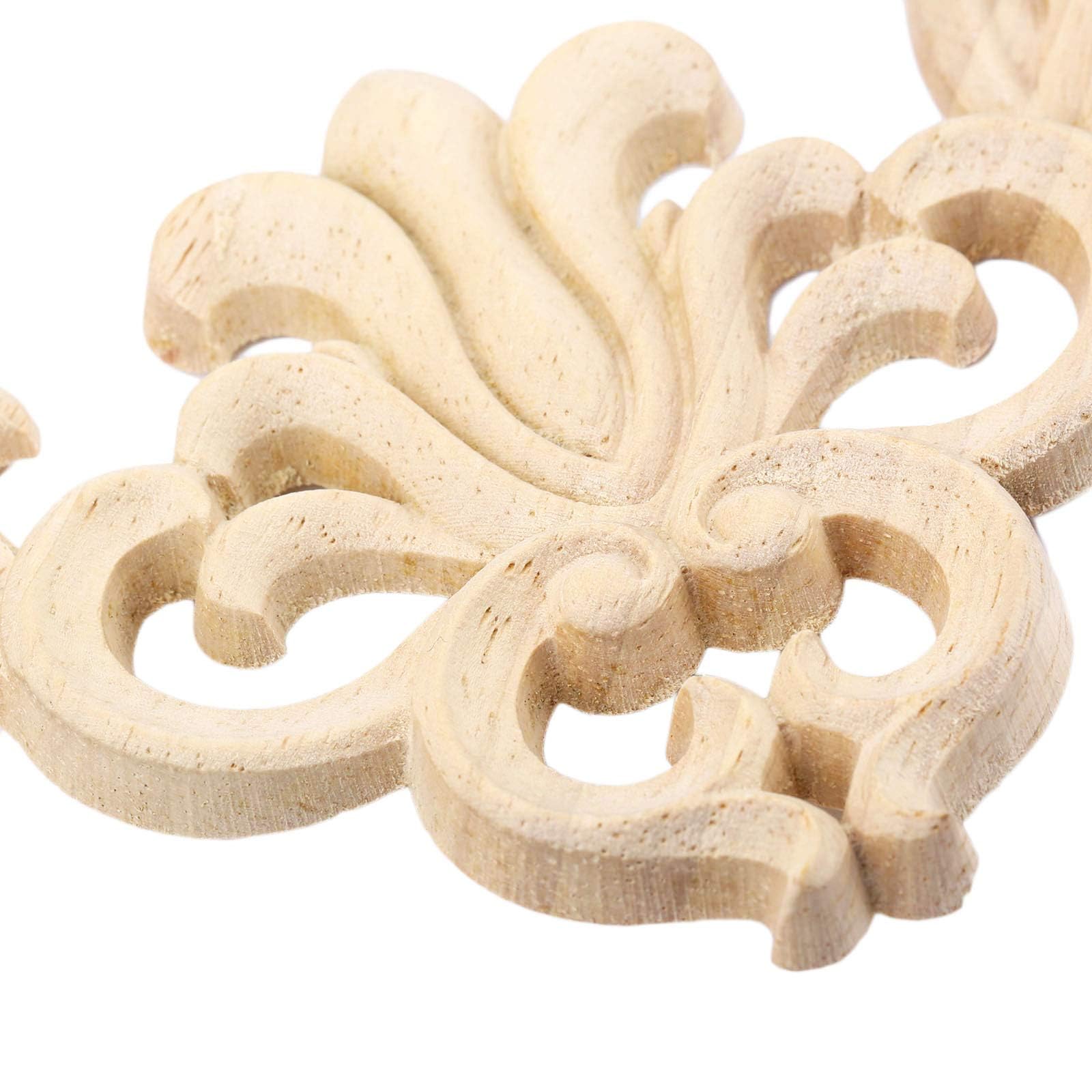 Wood Carved Onlays, 20x10cm/7.87"x3.94", Left&Right Decorated Furniture Appliques, Wooden Carving Corner Decals for Cabinet Drawer Cupboard Dresser Mirror Door Wall Bed DIY Projects (4-Pair(8Pcs))