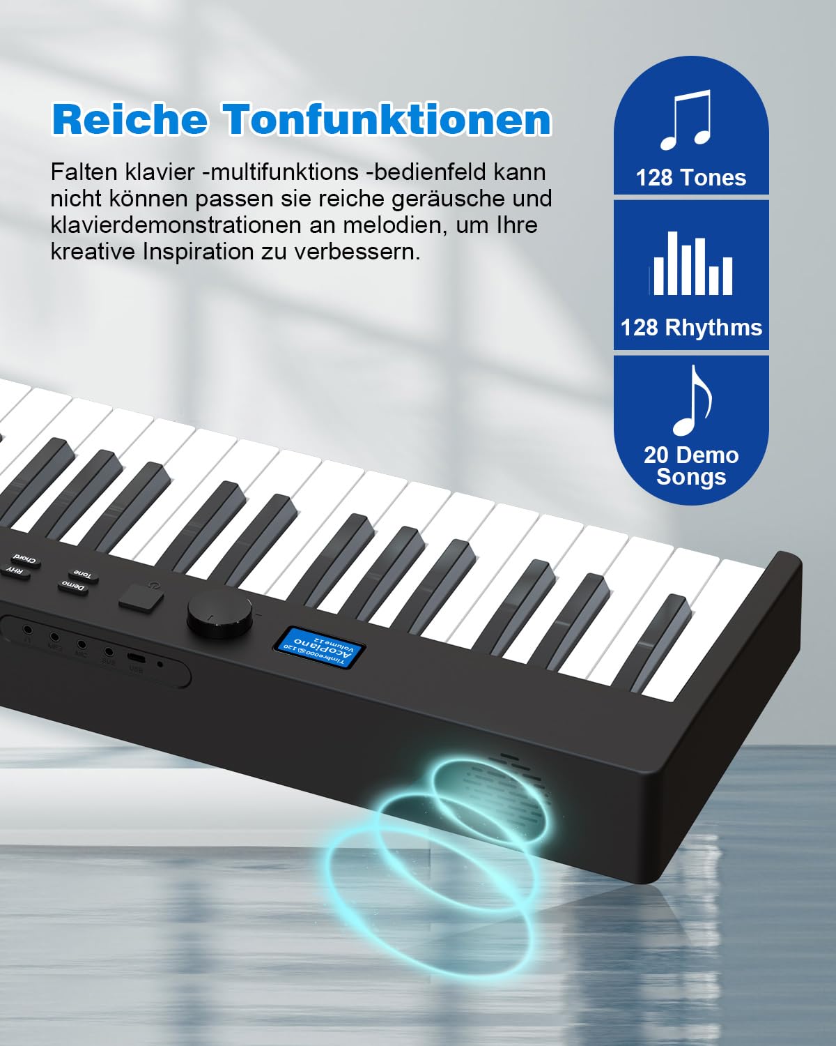 Faltbares Klavier mit 88 Tasten Piano Full Size Semi Weighted, Faltbares Klaviertastatur mit MIDI Bluetooth, Klaviertasche, Folding Piano Keyboard für Anfänger Geschenk pinao