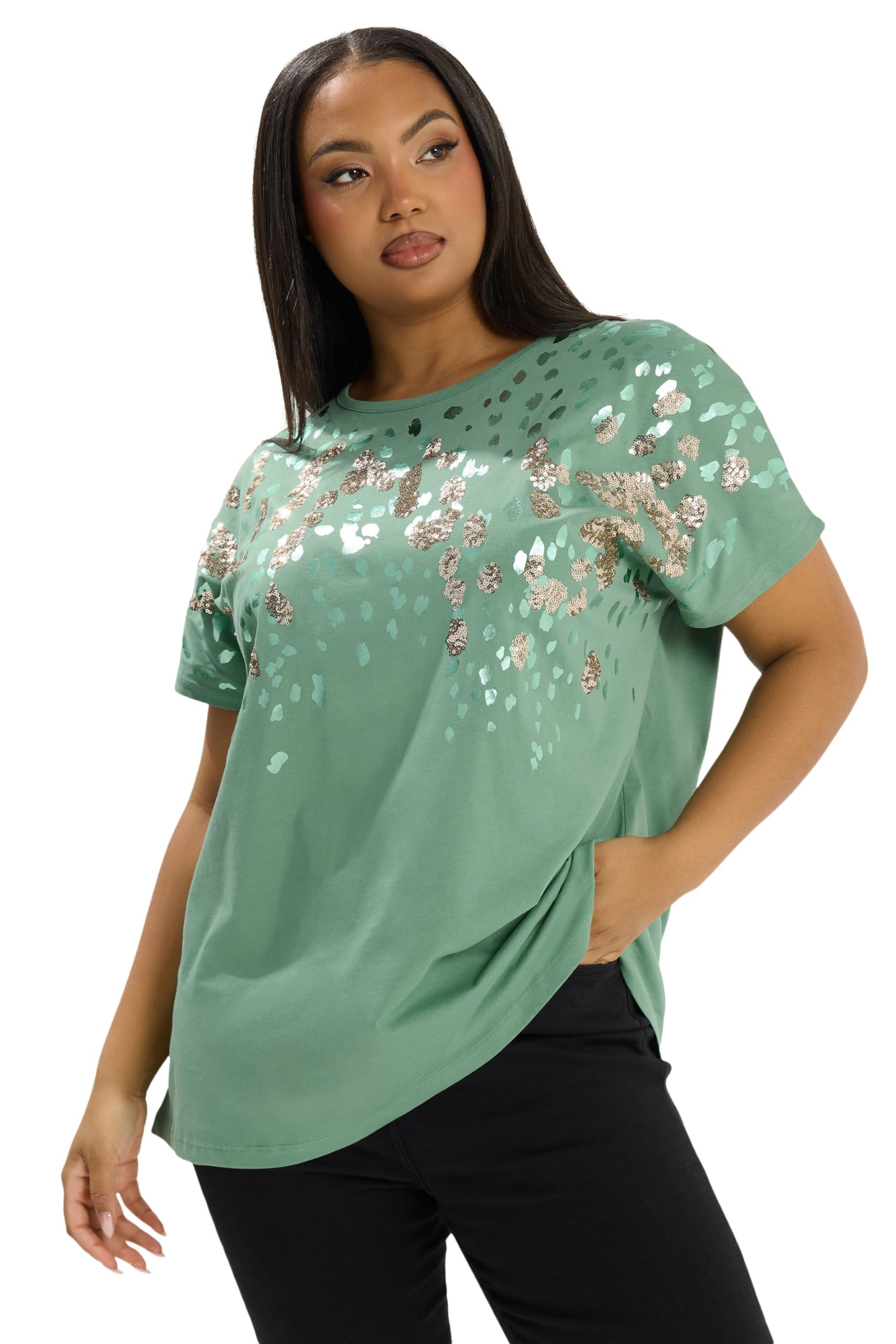 Yours Women's Green Sequin Animal T-Shirt In | : 22/24