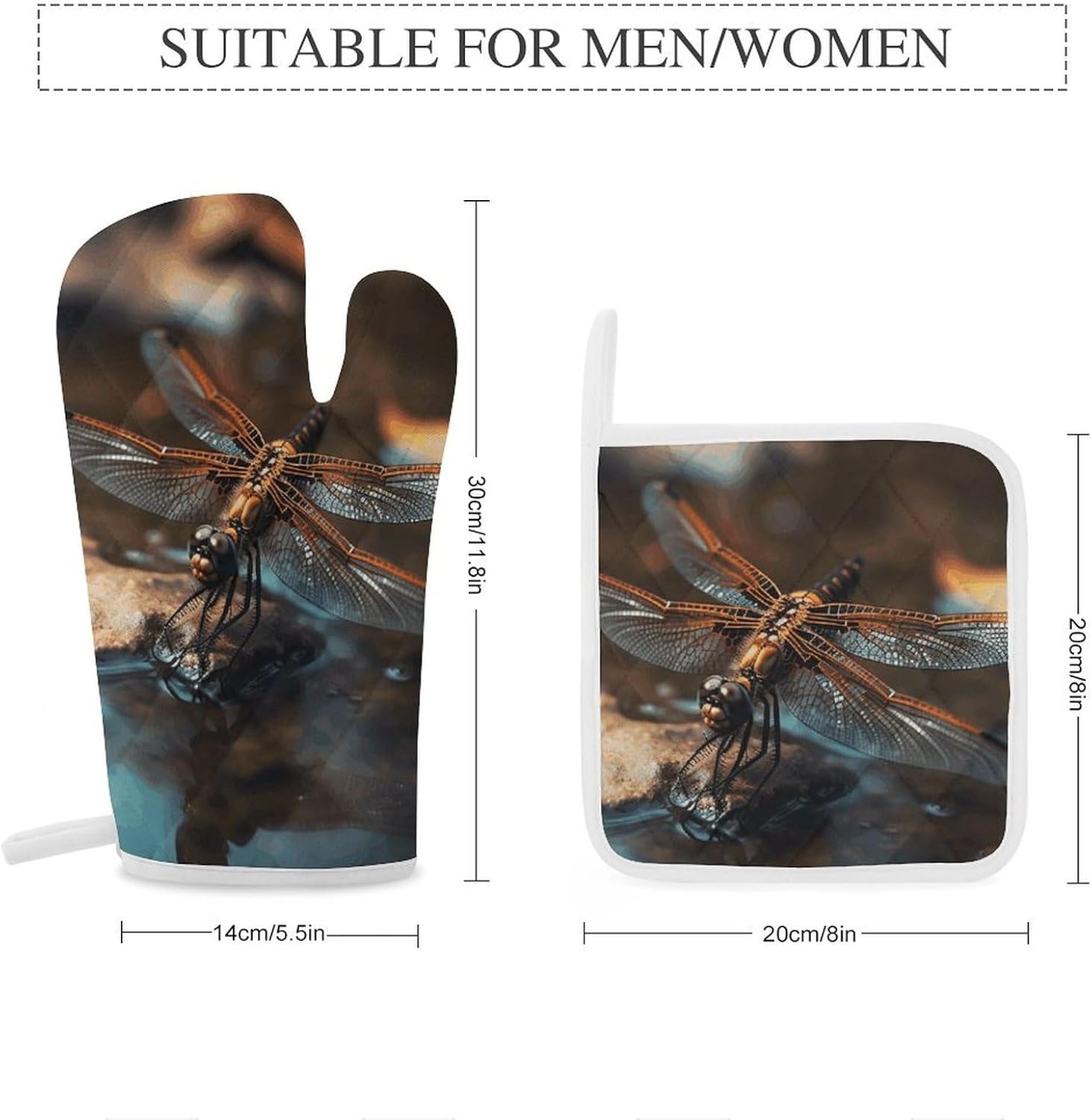 Oven Mitts Pot Holders Kitchen Dragonfly on The Water Heat Resistant Oven Glove for Baking and Cooking