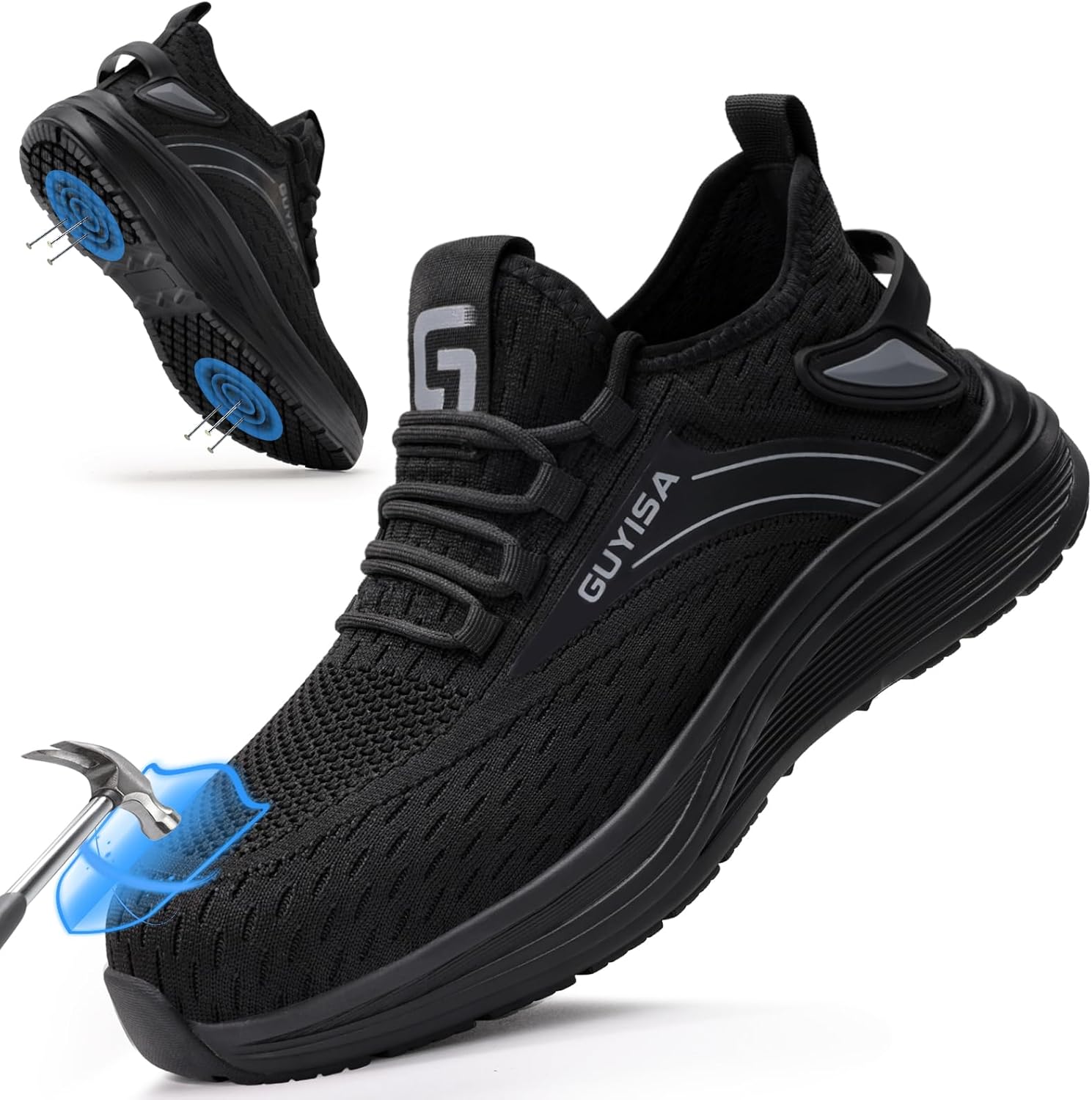 LAoutun Steel Toe Shoes for Men Work Shoes Safety Sneakers Comfortable Lightweight Puncture Proof Slip on Indestructible Construction Work Shoes