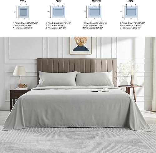Miniatura 8 de WODFAMY Juego de sábanas de microfibra de fácil ajuste, tamaño Queen, extra suave, con bolsillos profundos, juego de 4 piezas de sábanas de hotel de