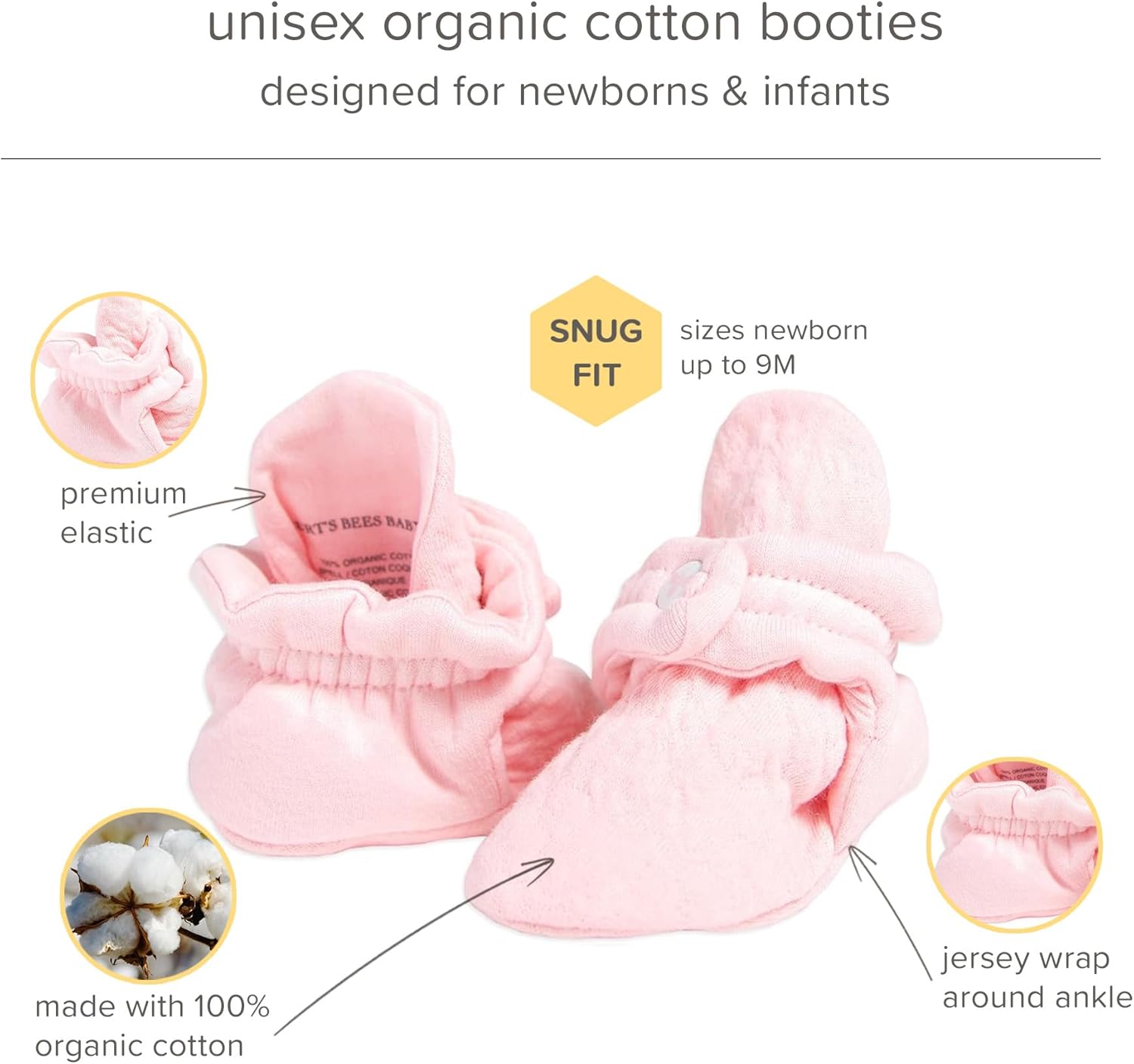 Burt's Bees Baby Unisex Booties Organic Cotton Newborn Essentials Shoes for Infants - Image 4