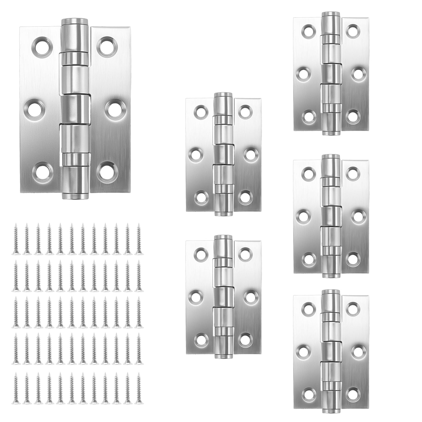 Soujap Silver 6 Pcs 3 Inch Door Hinge, 75Mm Stainless Steel Ball Bearing Folding Butt Hinges With Screws For Wooden Internal External Doors,