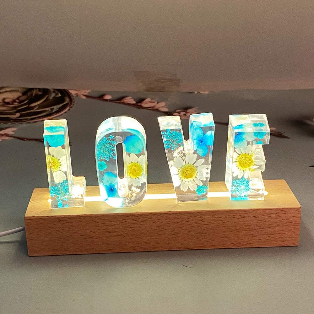 Personalized Flower Resin Letter Lights DIY Handmade Custom Name Letter Lamp Home Decoration Gift for Family Lovers Friends Night Lamp USB Charging