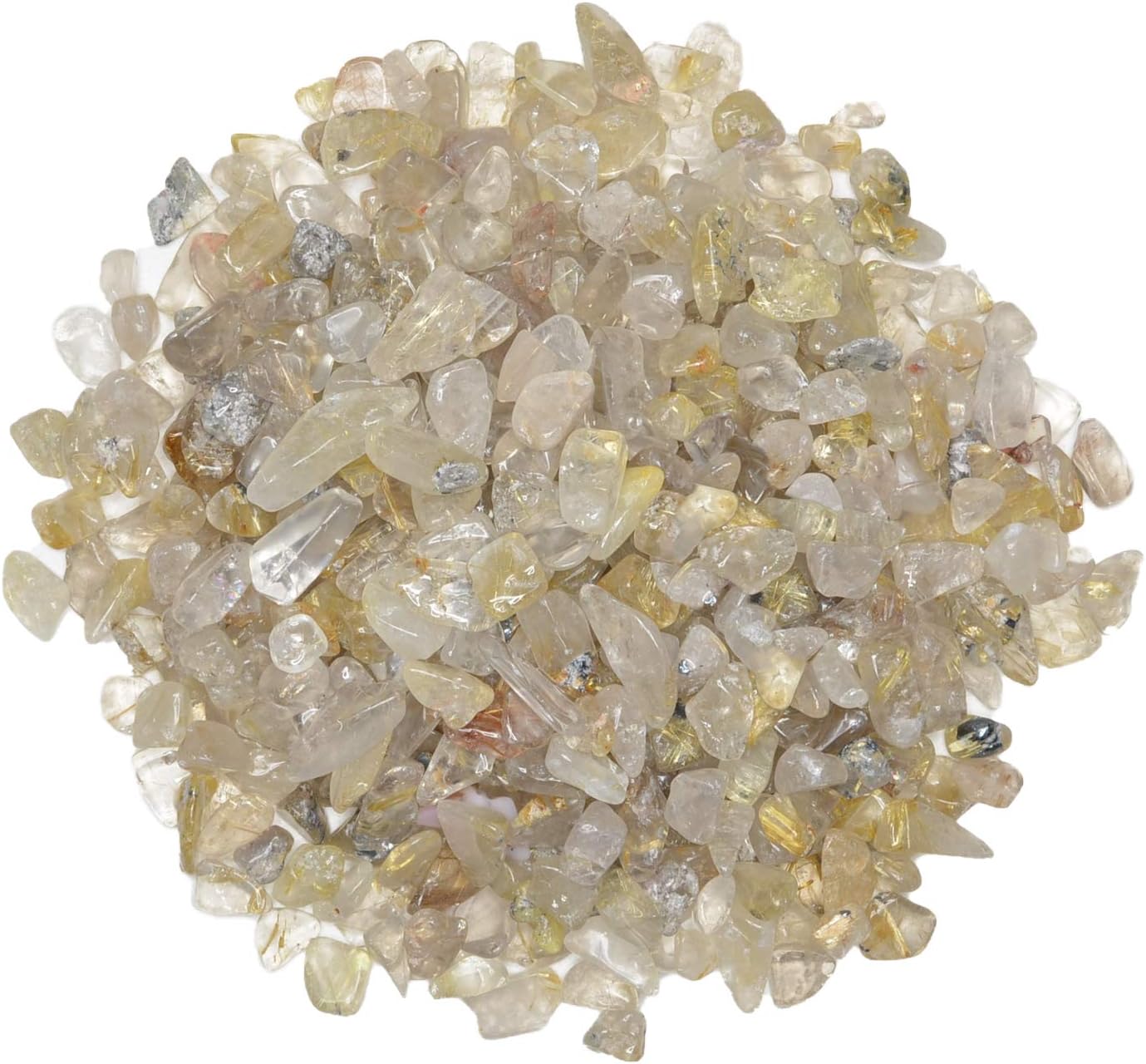 Hypnotic Gems: 3 lbs of Polished Rutilated Quartz Natural Rock Chips - Tumbled Stones for Vases, Fountains, Art and Crafts, Jewelry Making, Crystal Healing and More!