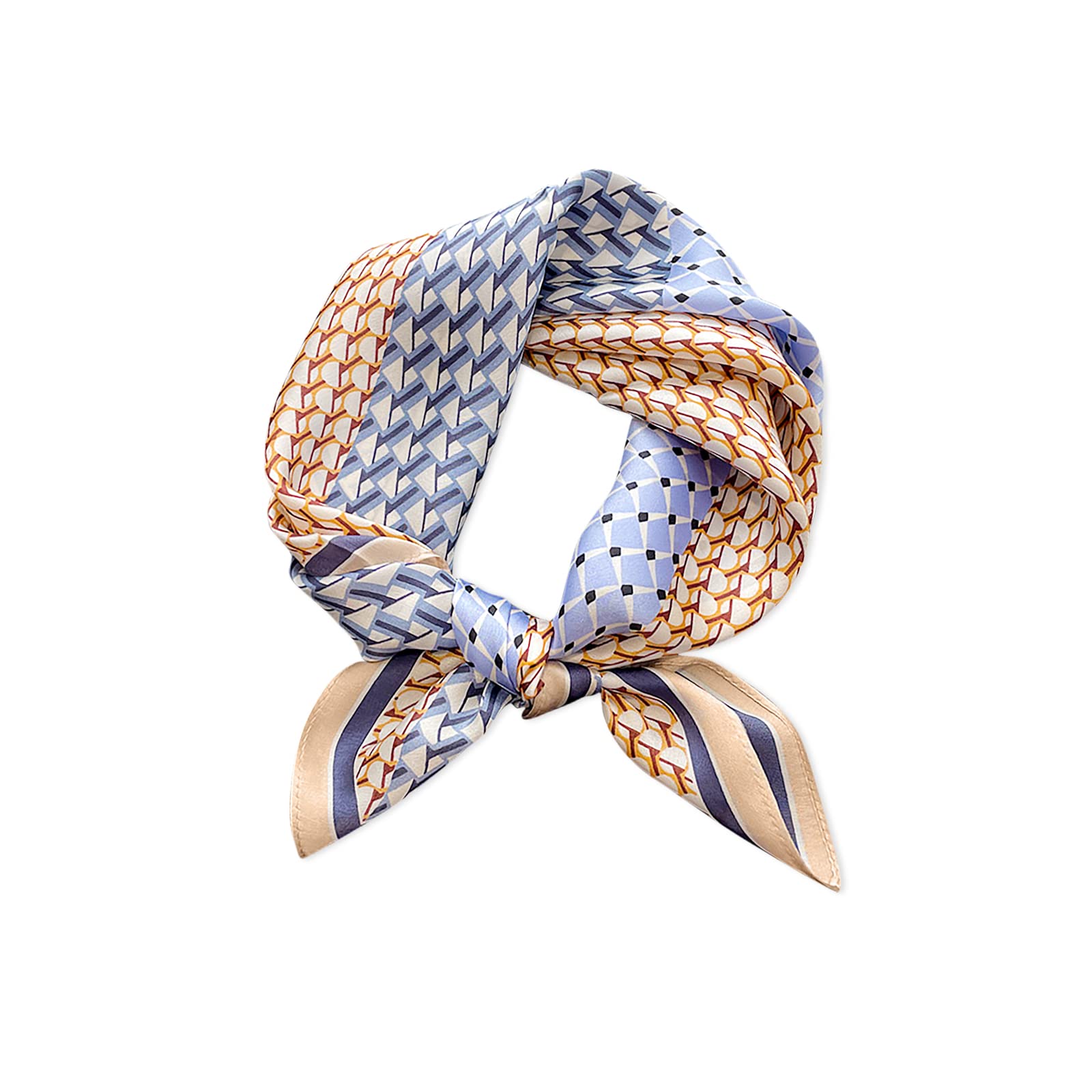 LumiSyne Retro Silk Scarves For Women Elegant Geometric Pattern Square Scarf Artistic Color Matching Soft Satin Silk Neckerchief Headdress Hairband