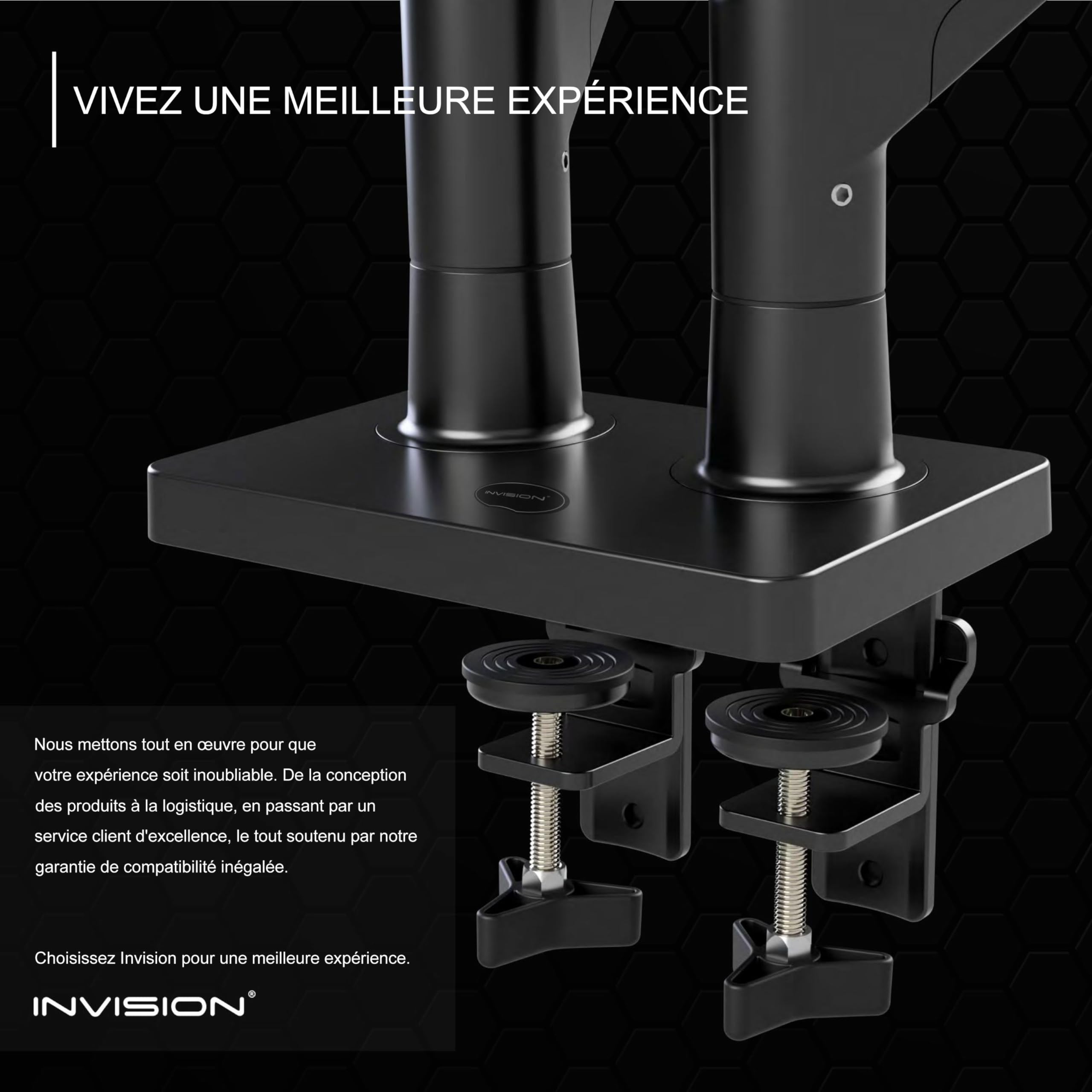 Invision Support Écran PC Bras Double 24-35 Pouces VESA 75/100mm Réglable en Hauteur MX900