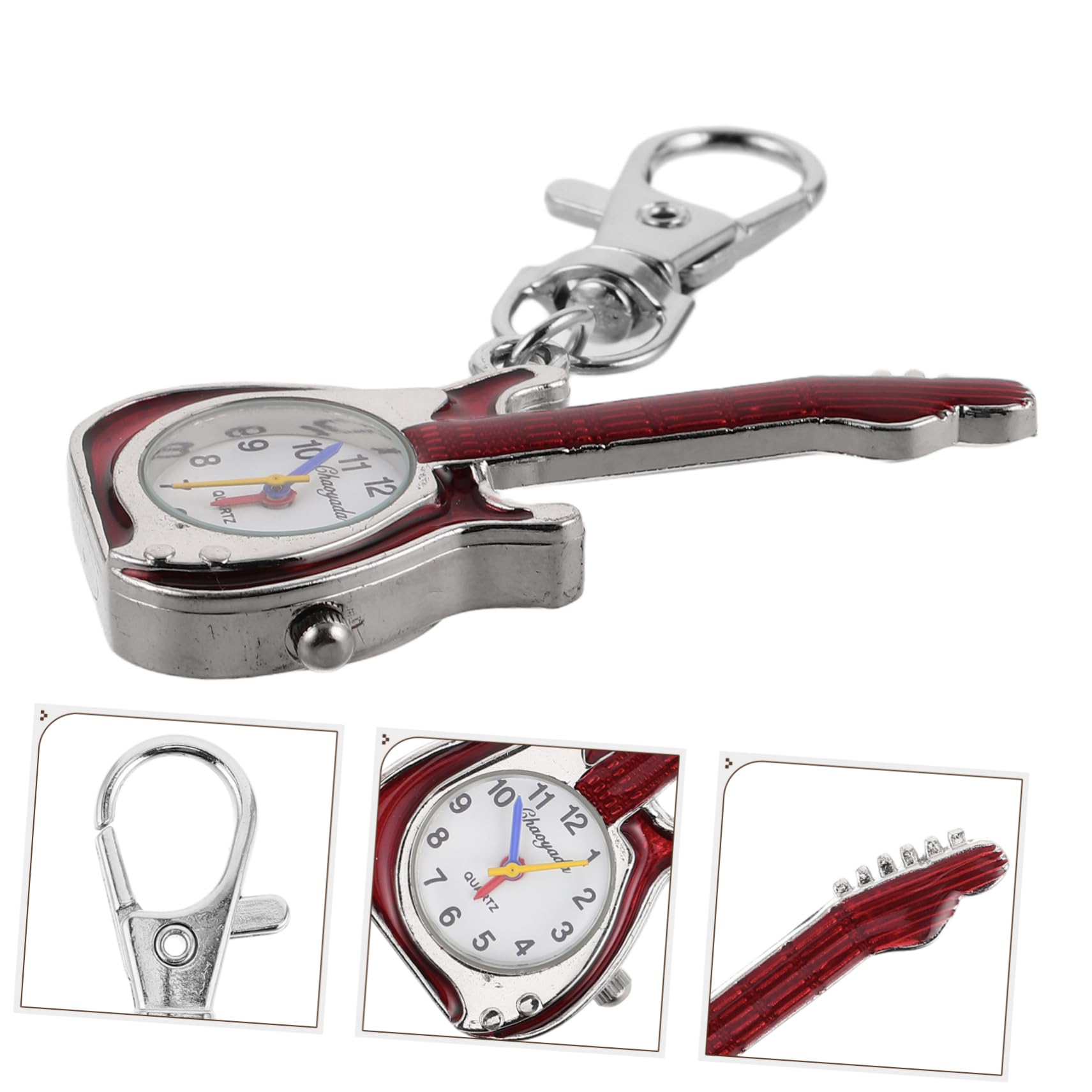 Reloj Llavero Forma de Guitarra para Niños, Reloj de Bolsillo de Cuarzo, Compacto y Portátil, Accesorio Lindo para Decoración de Mochila o Bolso