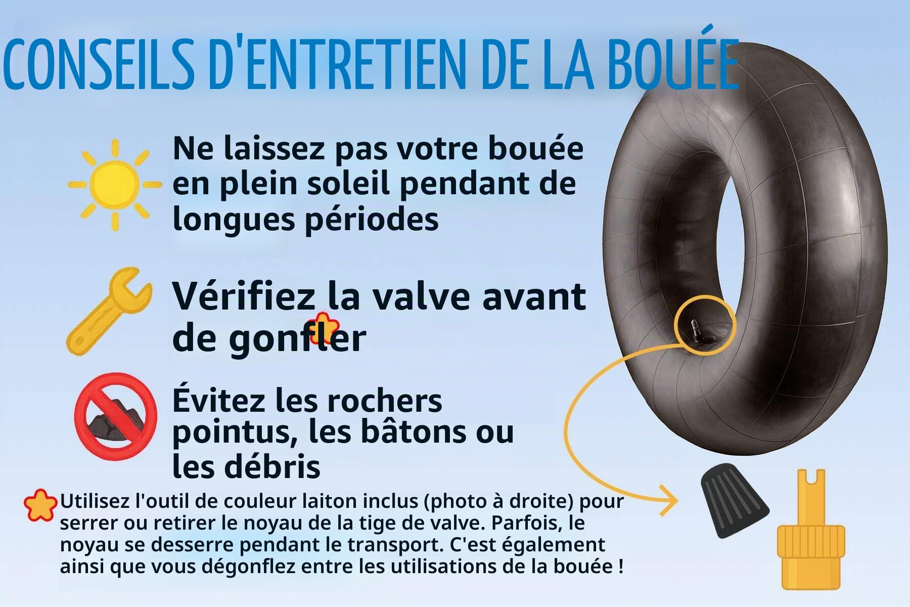 Bradley Chambre à air robuste en caoutchouc butyle pour la luge ; chambres à air pour fermeture de piscine et flottement sur la rivière. Chambre à air pour eau vive et luge gonflable pour la neige