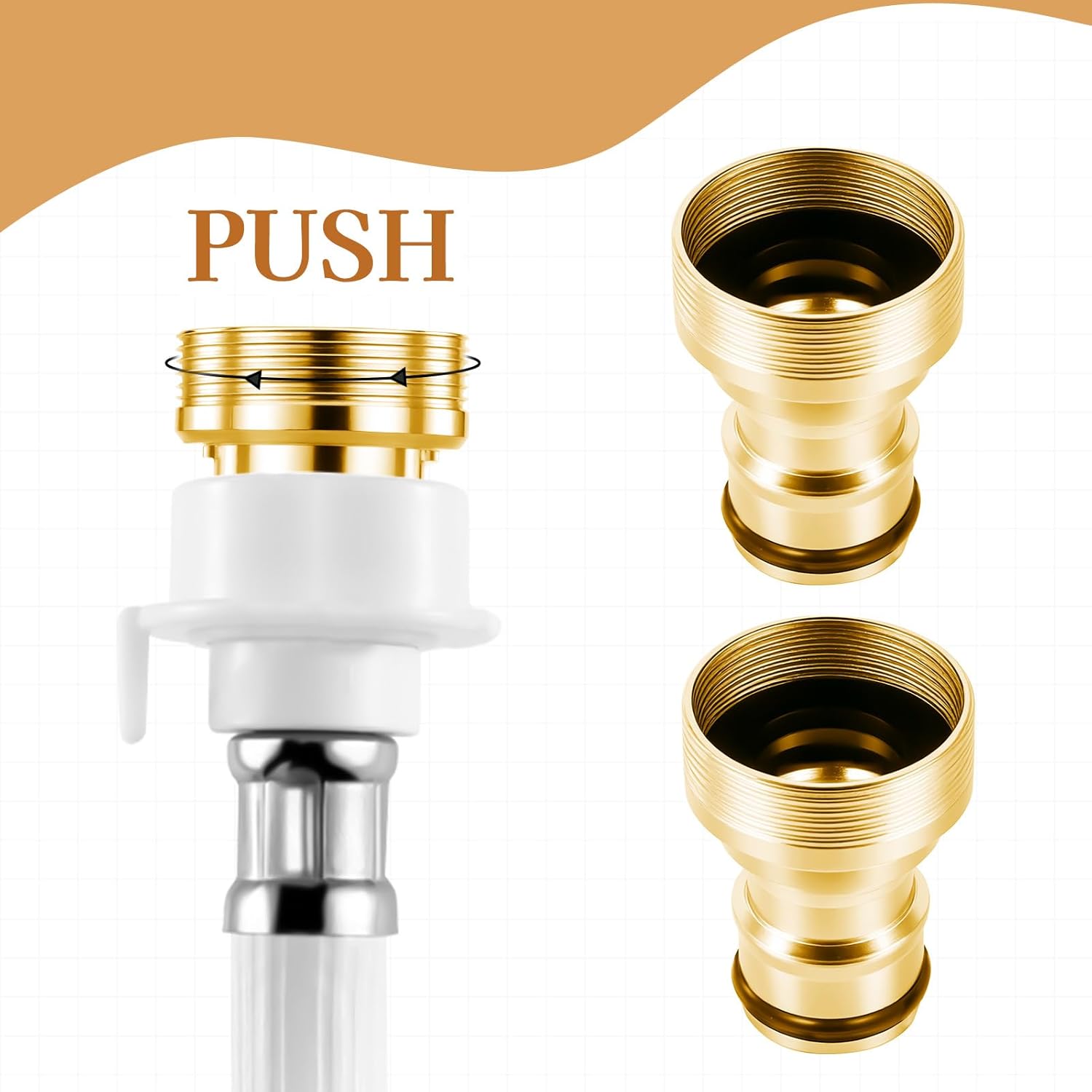 Giantree 2 Pack Dishwasher Faucet Adapter with Aerator, Inner Diameter Portable Dishwasher Faucet Adapter Kitchen Faucets Fittings Hose Adapters for 15/16-27 Male or 55/64-27 Famale(Gold)