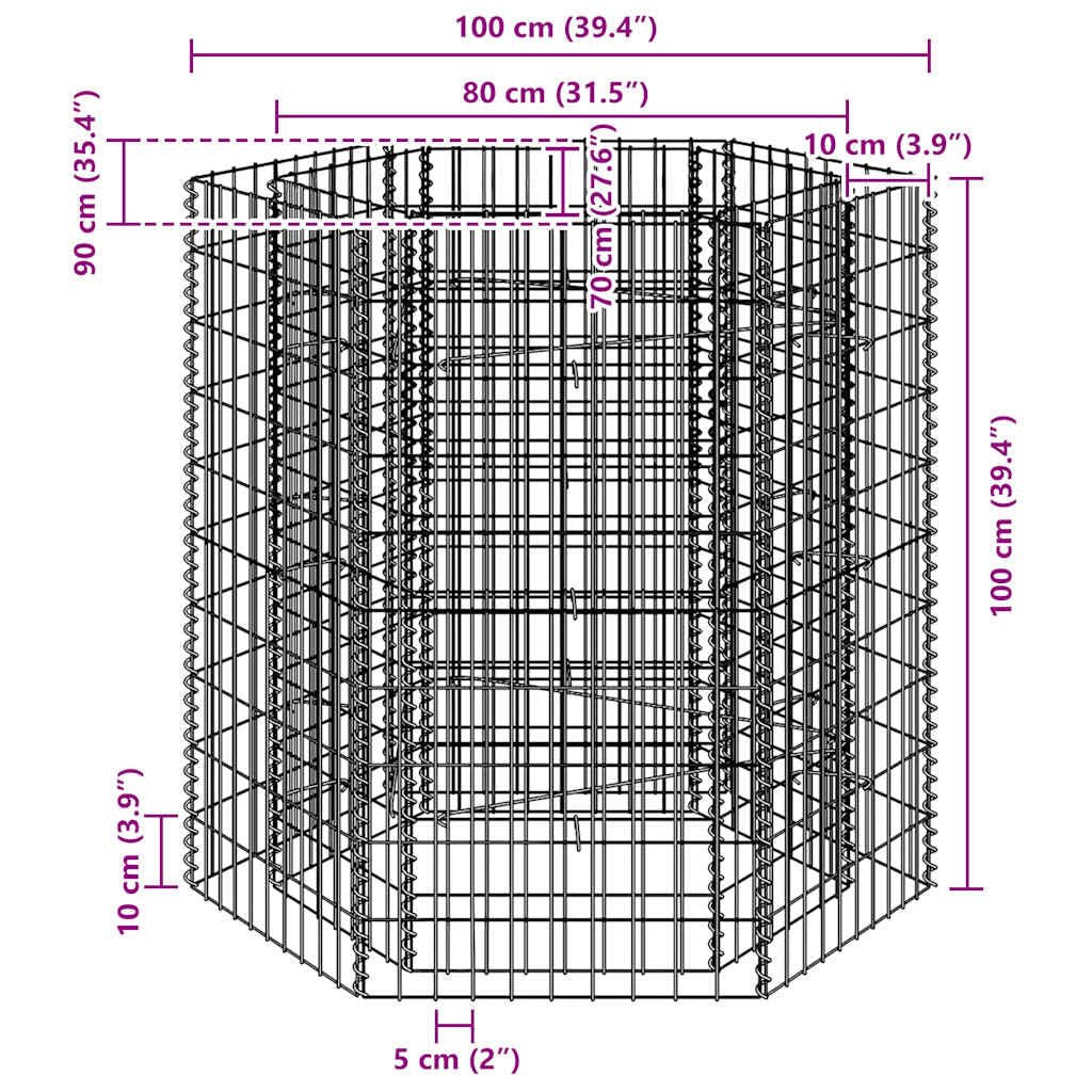 Sechseckiges Gabione-Hochbeet, Gabionen, Gabionengitter, Gabionenkörbe, 100x90x100 cm