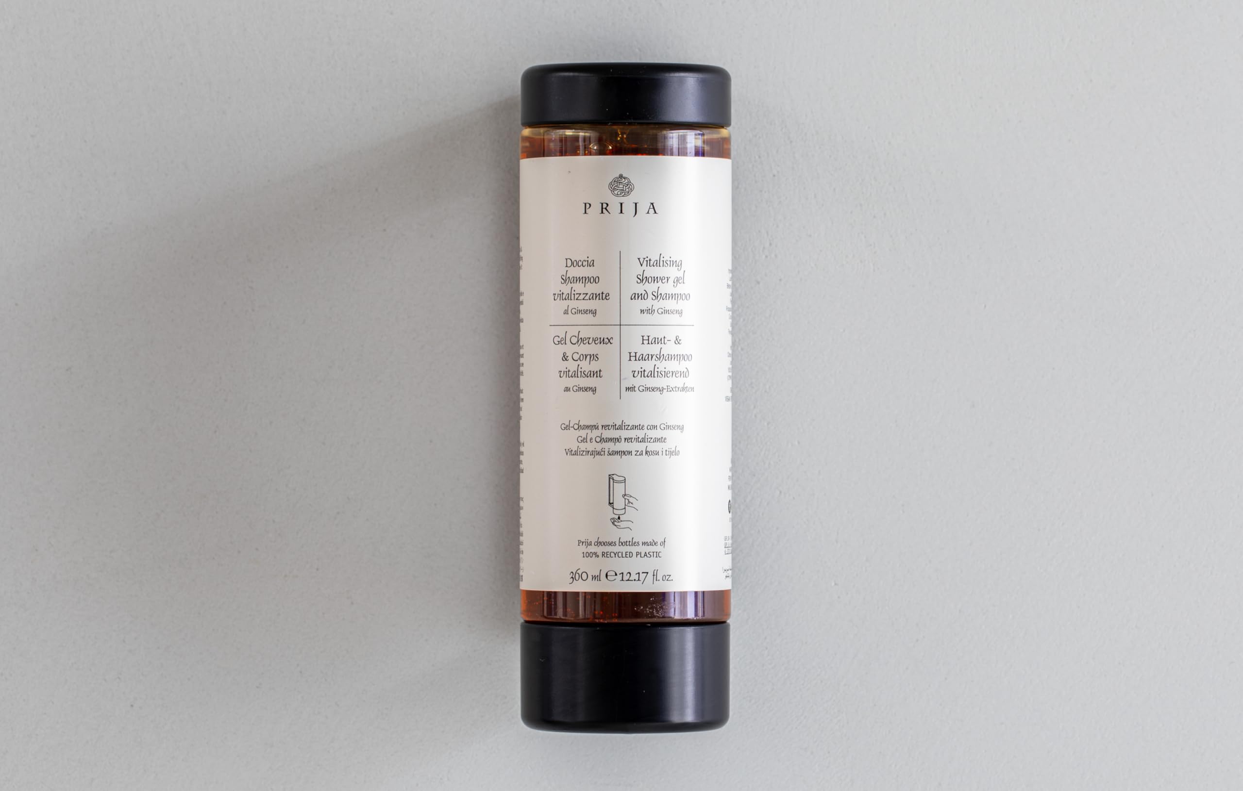 Prija Shampoo per pelle e capelli rivitalizzante con ginseng 360 ml Cysoap pressa cartuccia dispenser Flkon Hair & Body Gel doccia Hotel Spa Wellness Appartments (18 x 360 ml)