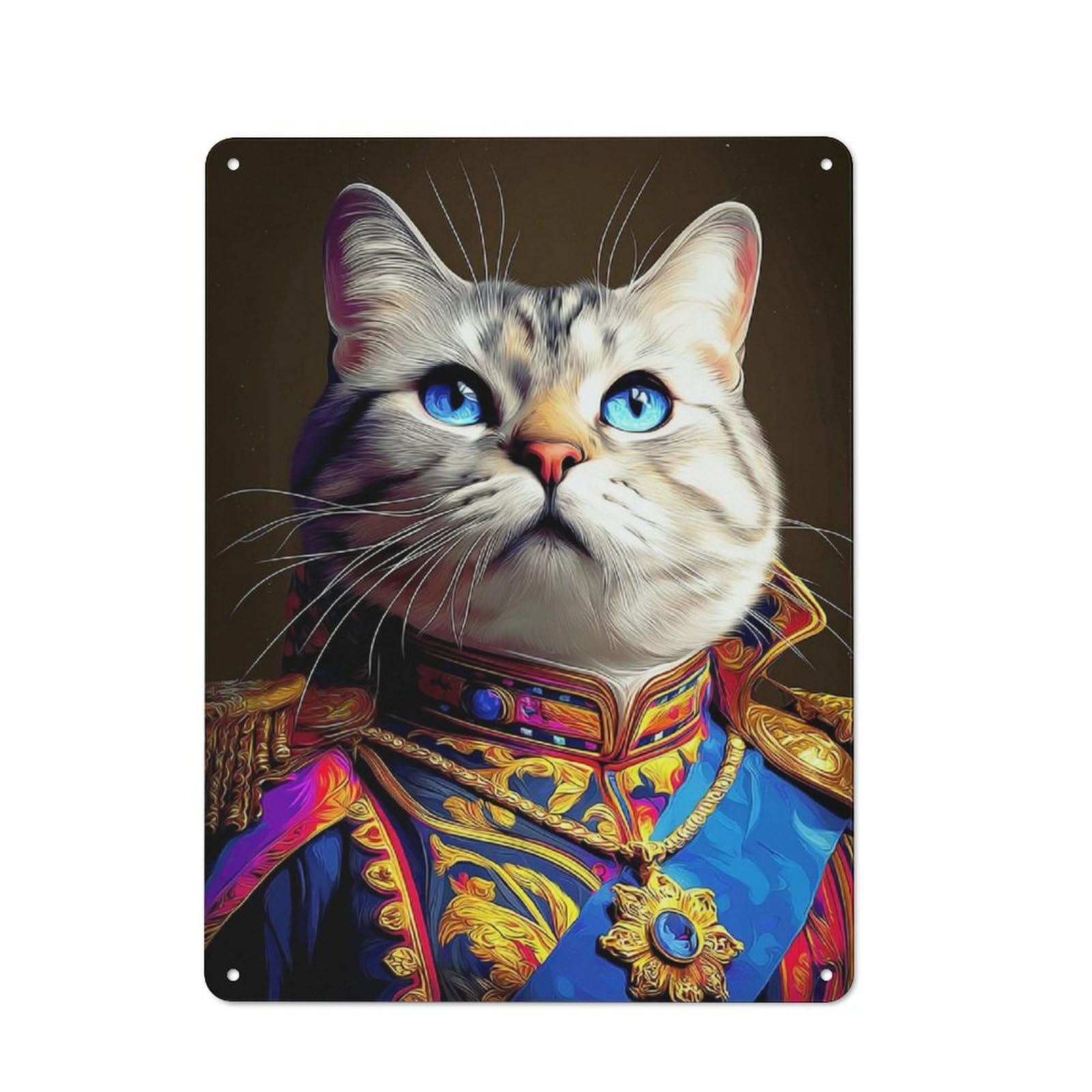 Junmoney Royal Cat In Grand Uniform Rustic Metal Plaque 40X30cm For Hobby Room Or Studio, For Creative Interior Collectors