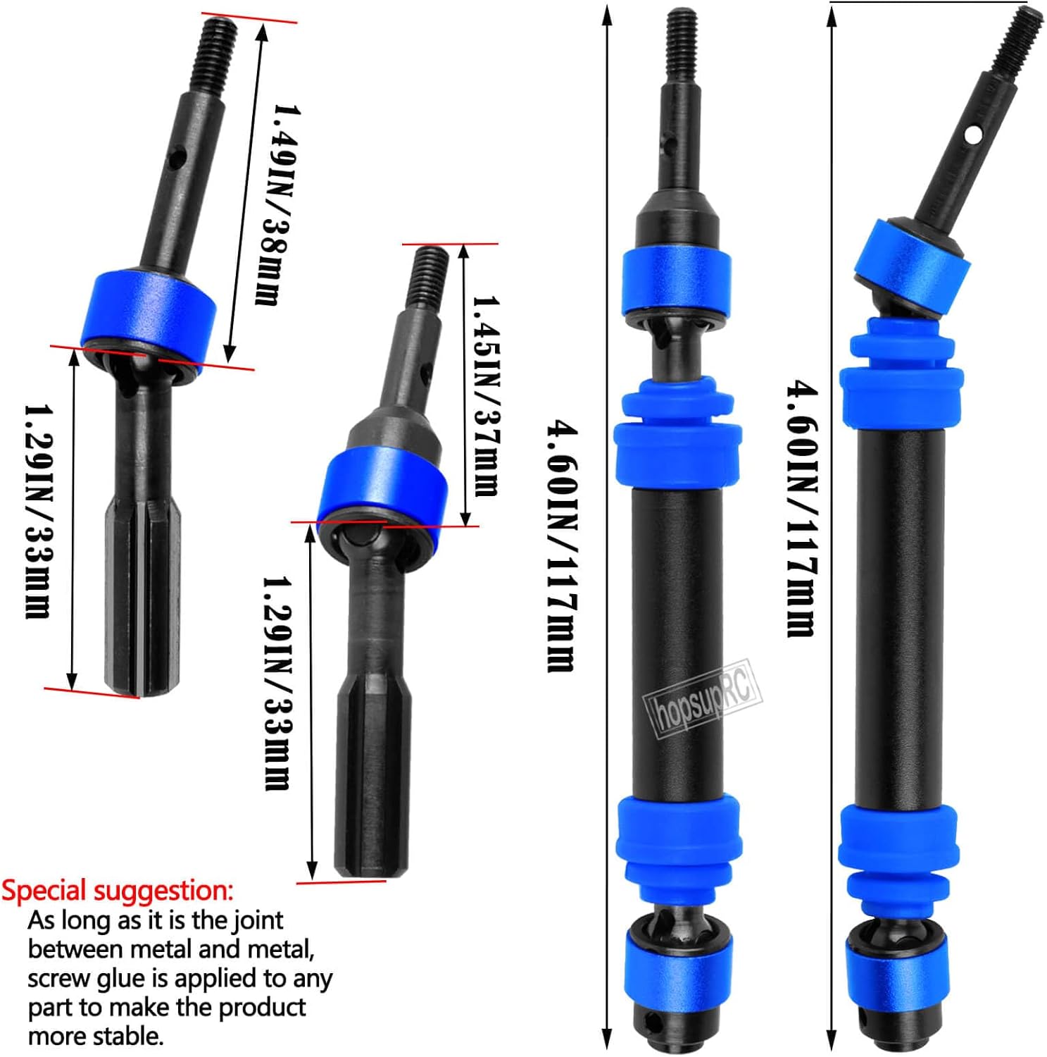 RC Harden Front Rear CVD Driveshafts Upgrades Part for 1/10 Slash&rustler&Stampede 4WD 4X4 (VXL),#45 Steel Drive Shaft Axles Hops up(4PCS),Black witrh Navy Blue