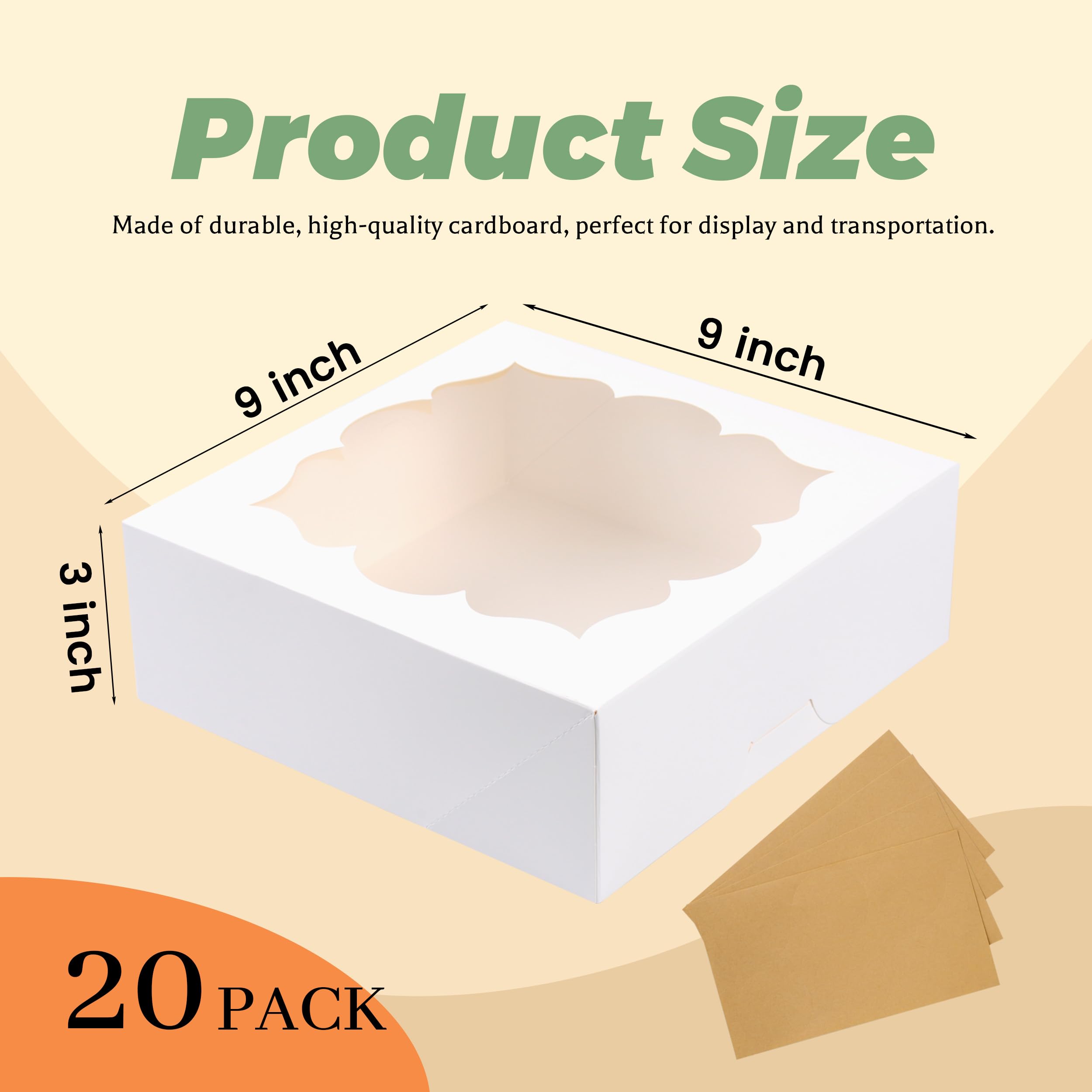 Paquete de 20 cajas para tartas de 9 x 9 x 3 pulgadas con ventana y