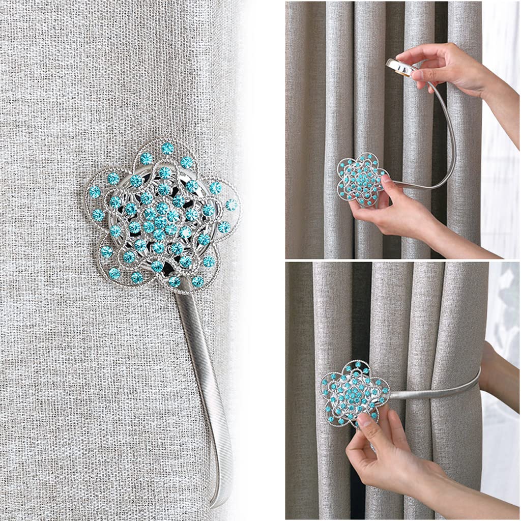 Embrasses de Rideau Magnétiques Embrasses de Rideau Décoratives Réglables, Clips de Boucle de Rideau Magnétique Fleur avec Corde à Ressort Hautement élastique, Paquet de 2