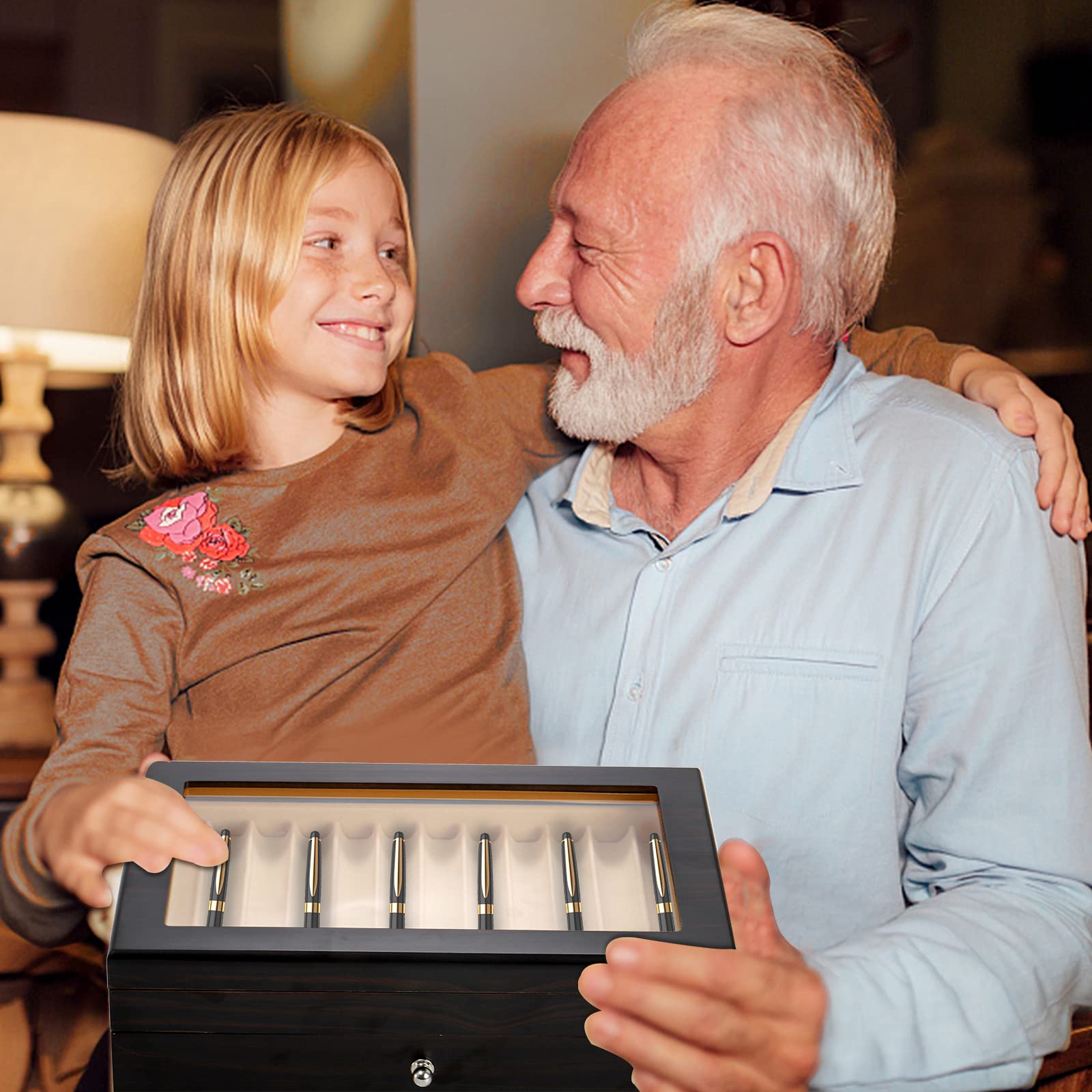 Yesland 2 Layer Ebony Wood Pen Display Box, 23 Slot Fountain Pen Organizer Box with Clear Glass Window Luxury Pen Collection Case for Shop, Home, Father's Day Gift, Black