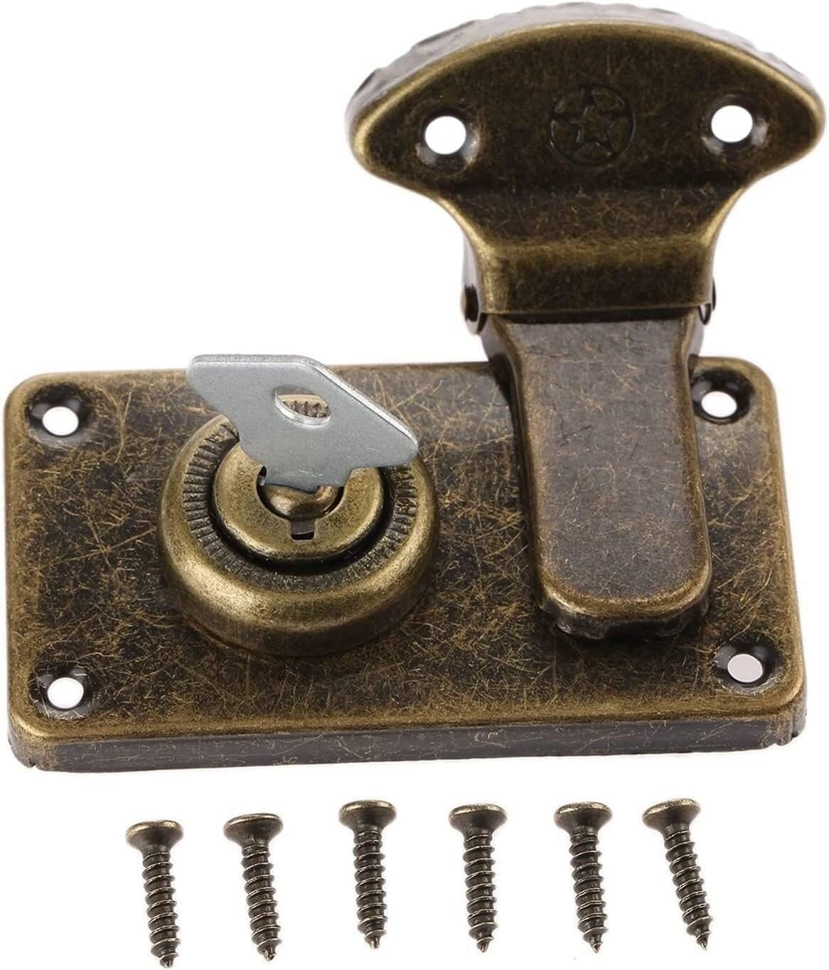 Hasps Latch, 2pcs Vintage Furniture Hardware Box Door Latch Decorative Buckle Jewelry Wooden Box Suitcase Buckle Door Latch with Key and Screws(Silver)