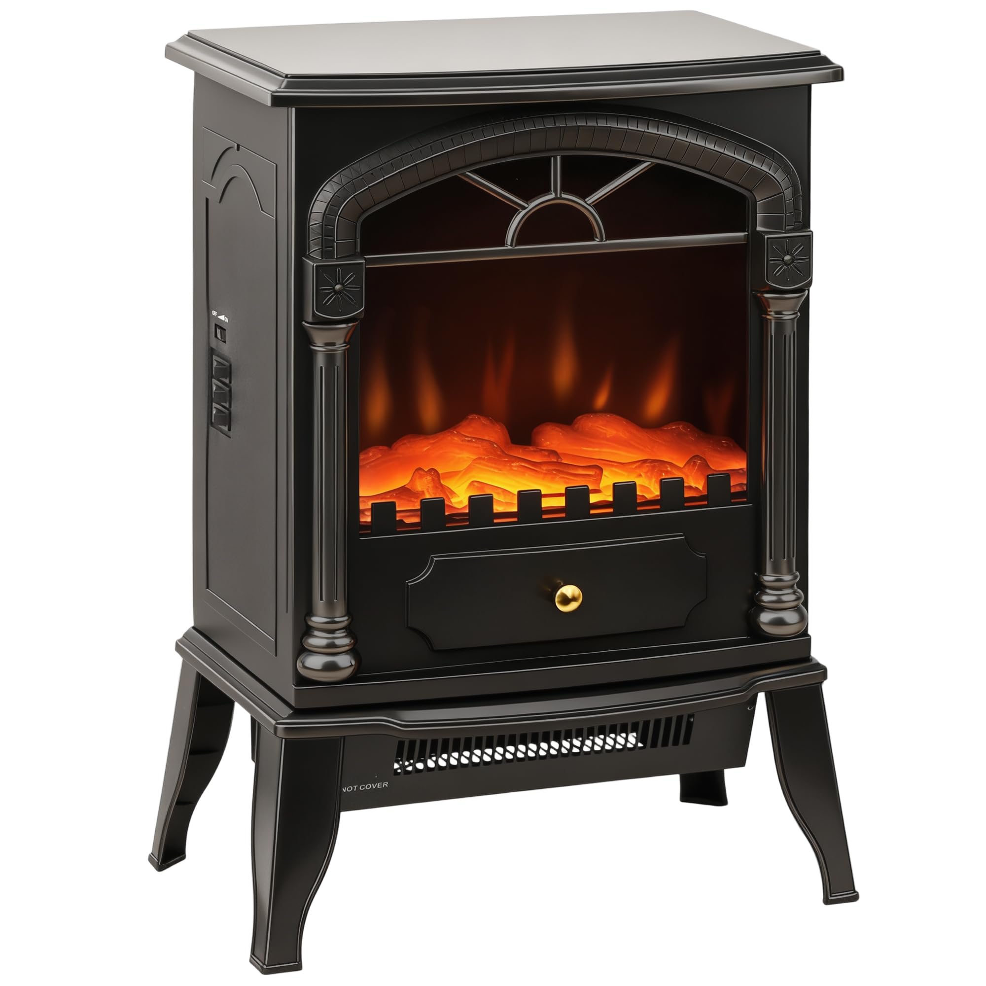 HOMCOM Portable Fireplace with Adjustable Thermostat, 2 Heat Settings, Black