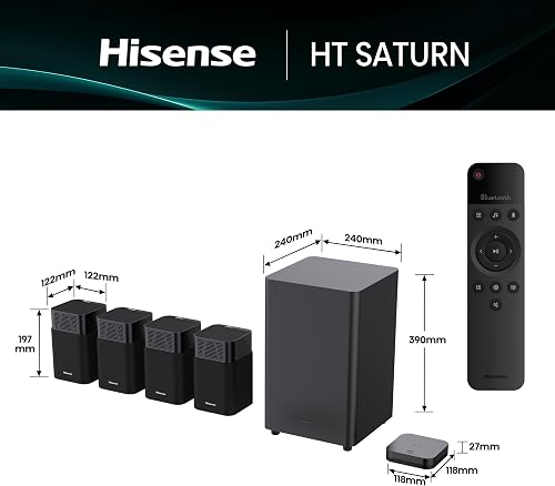 Hisense HT SATURN, 4.1.2 CH home theatre sound system, wireless satellite speakers, Tuned by Devialet, 720 W max audio power, Hi-Concerto, Dolby Atmos, DTS:X, Room fitting tuning, EzPlay 3.0 - 3