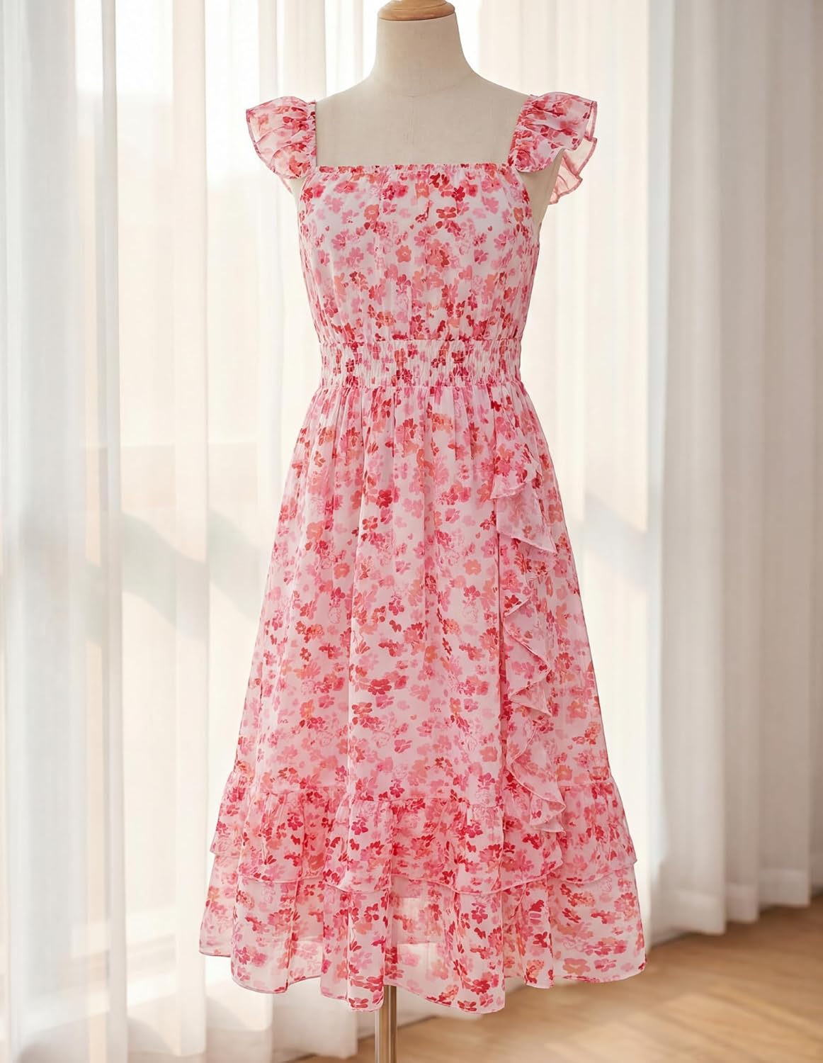 GRACE KARIN Girls Flutter Sleeve Smocked Floral Dresses, Kids Easter Spring Summer Dress, Teen Hawaiian Maxi Long Dresses - Image 5