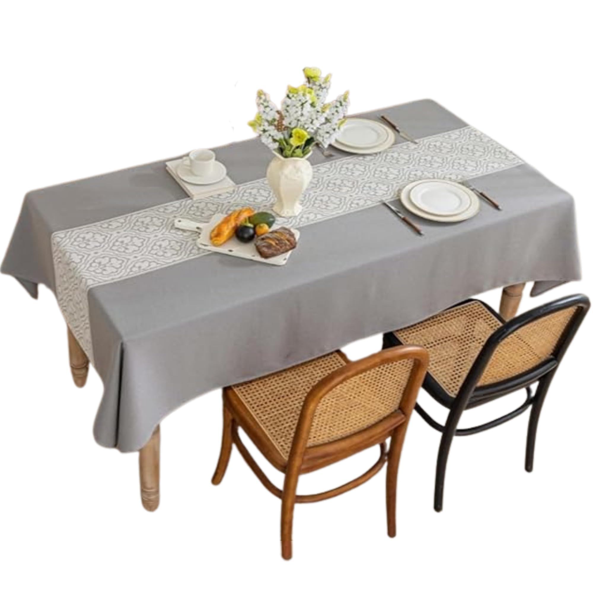 RYE Waterproof Thickened Cotton and Linen Tablecloth 140x180cm | Elegant Rectangular Table Cloth for Dining and Coffee Tables | Oil-Proof, Wear-Resistant, Decorative Table Runner (Gray)