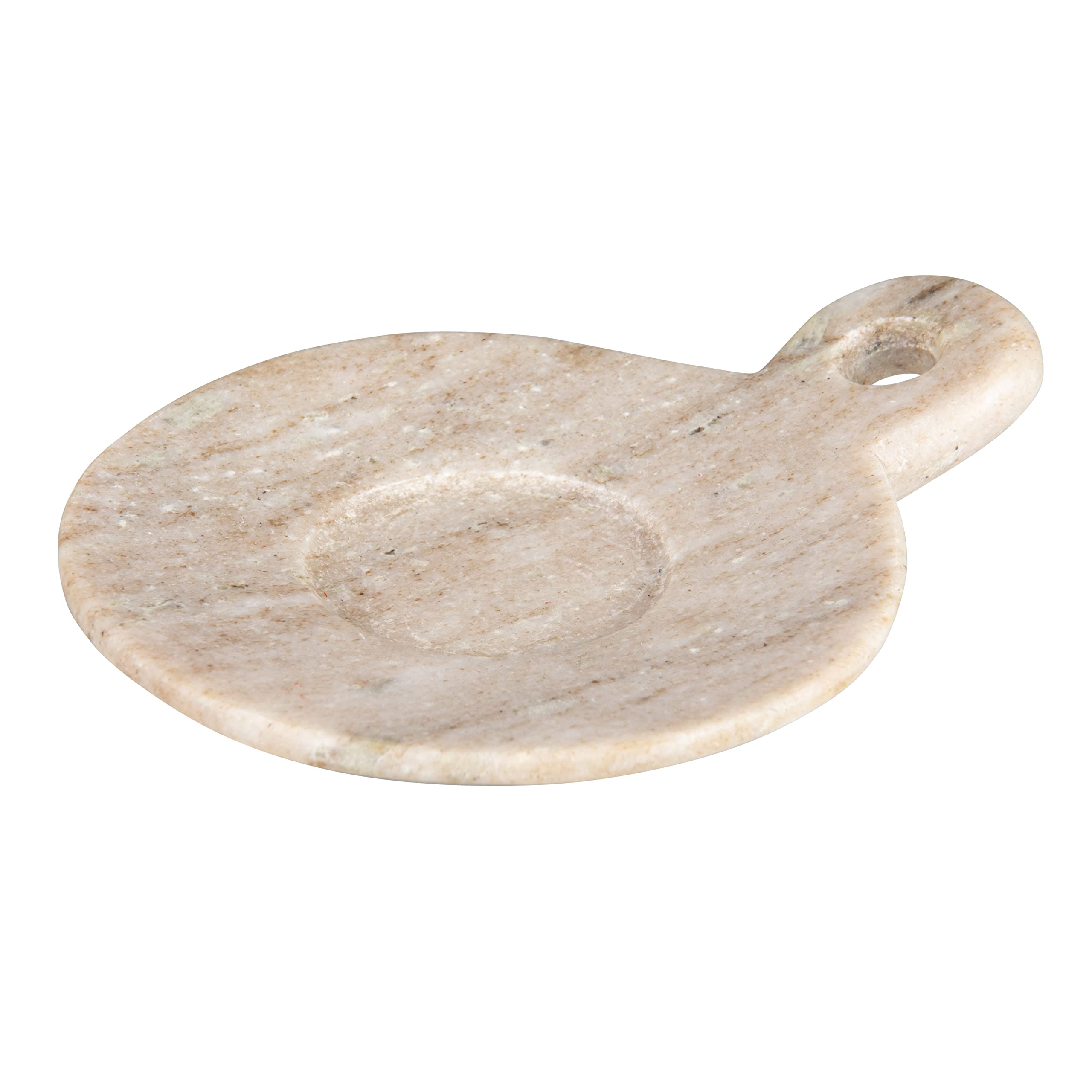 Creative Co-Op Hand-Carved Marble Handle, Beige Dish, 4"