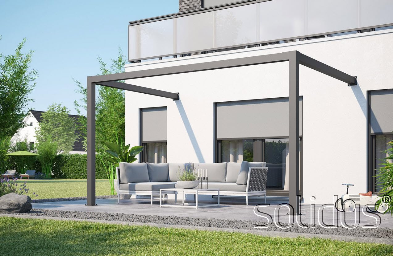 solidCUBE Voll-Aluminium Pergola zur Wandmontage Pavillon | anthrazit oder weiß | Rostfrei Robust | Sonnenschutz, erweiterbar | BxT 200x300 cm 2x3 m