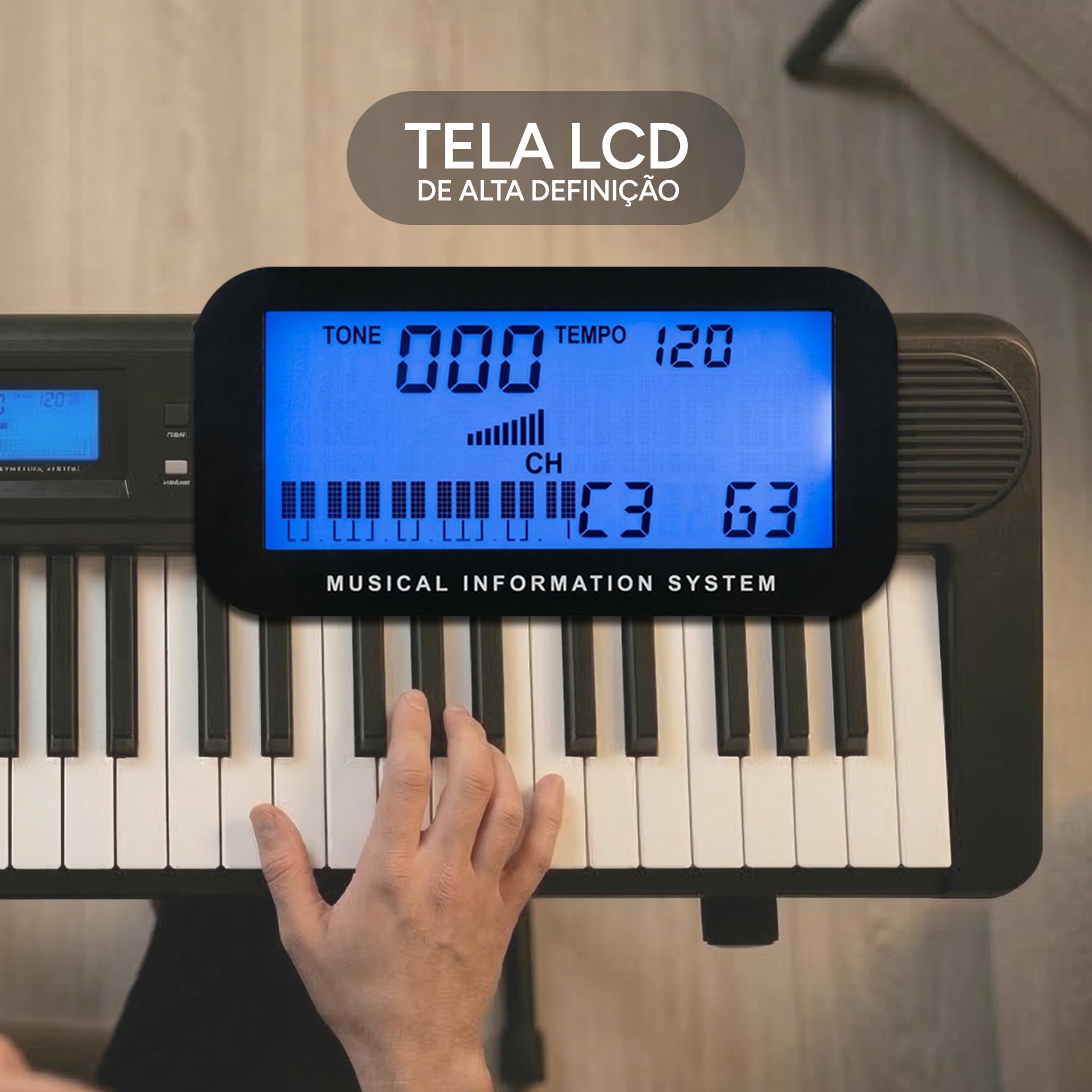 Teclado Musical 61 Teclas Sensitivas AZ KEYS SENSE KS61BT Preto