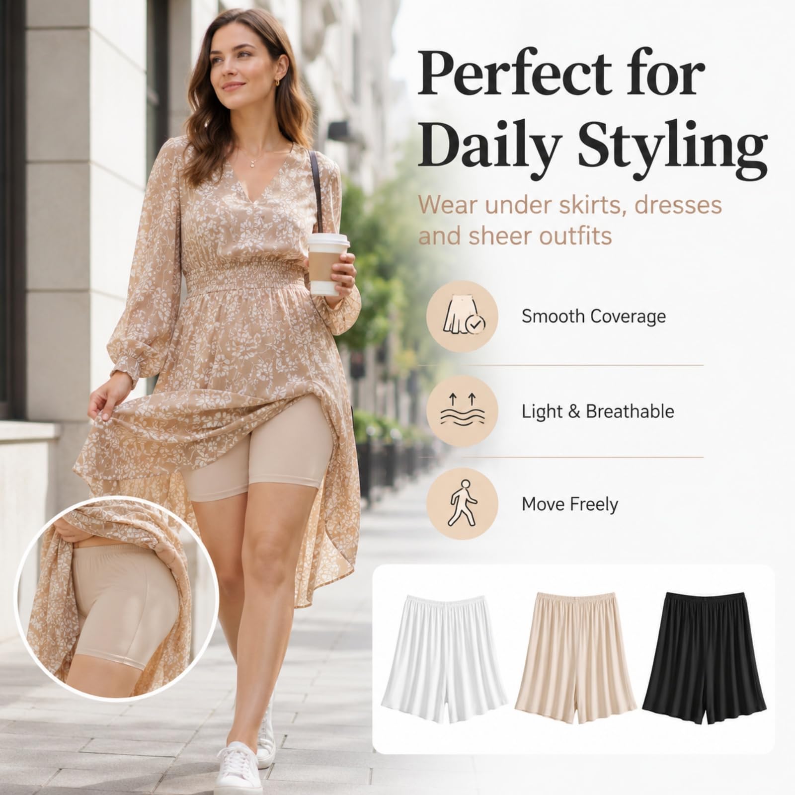 Runup Biancheria intima da donna in cotone modal a vita alta, pantaloncini anti-sfregamento, comodo, doppio scopo per il sonno e la protezione, in bianco, nero e color pelle, bianco, rosa, nero, L