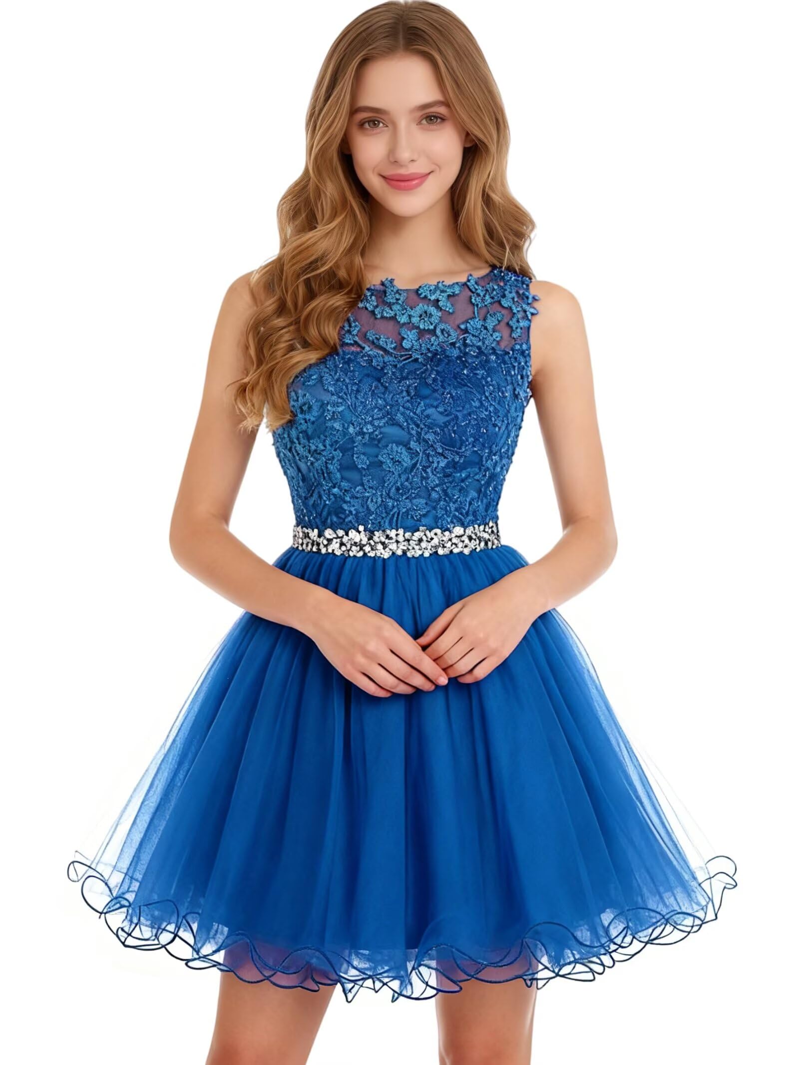Dydsz Womens Scoop Appliques Homecoming Dress Short Cocktail Party Gown