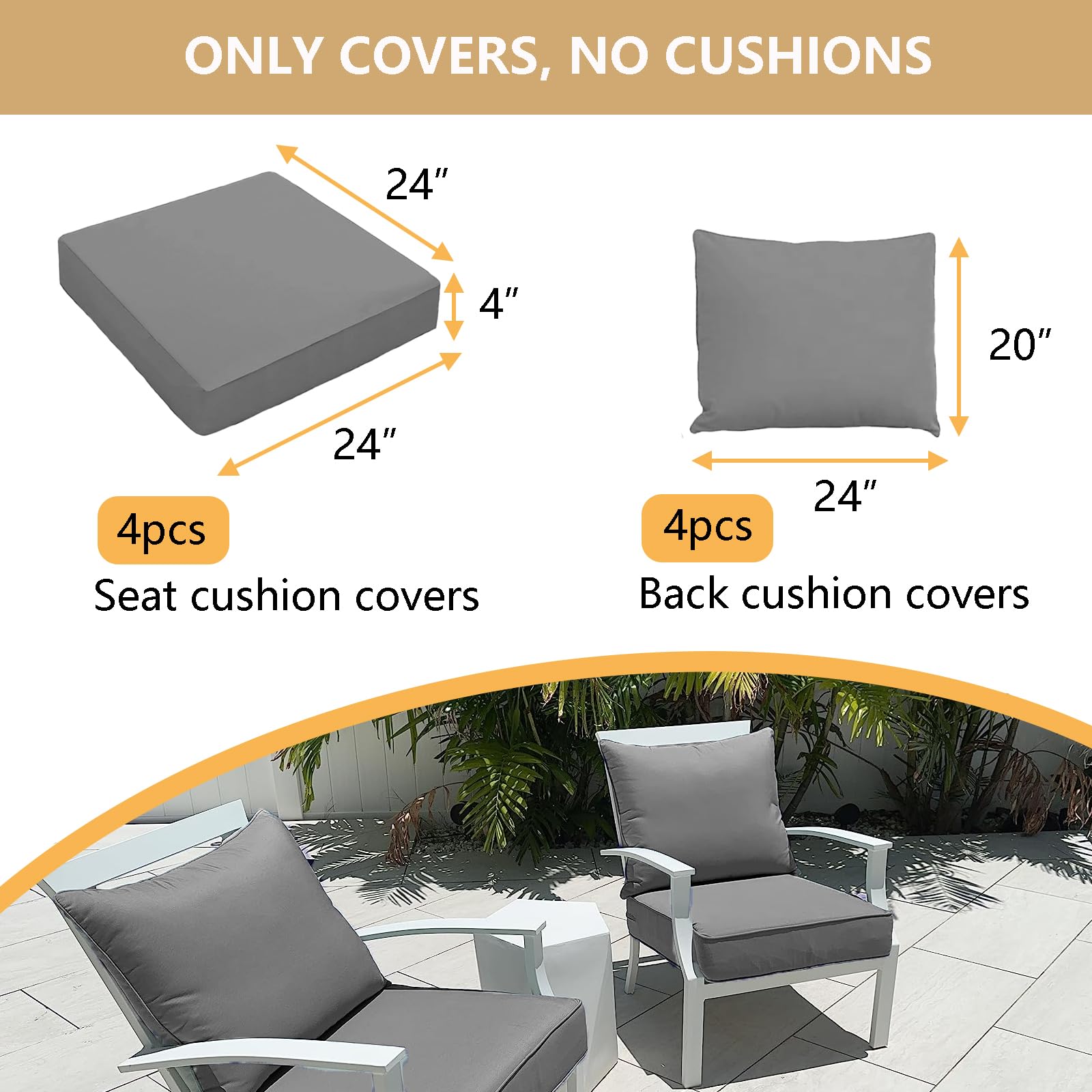 Outdoor Cushion Covers FLYMEI Patio Cushion Covers 24x24, Water
