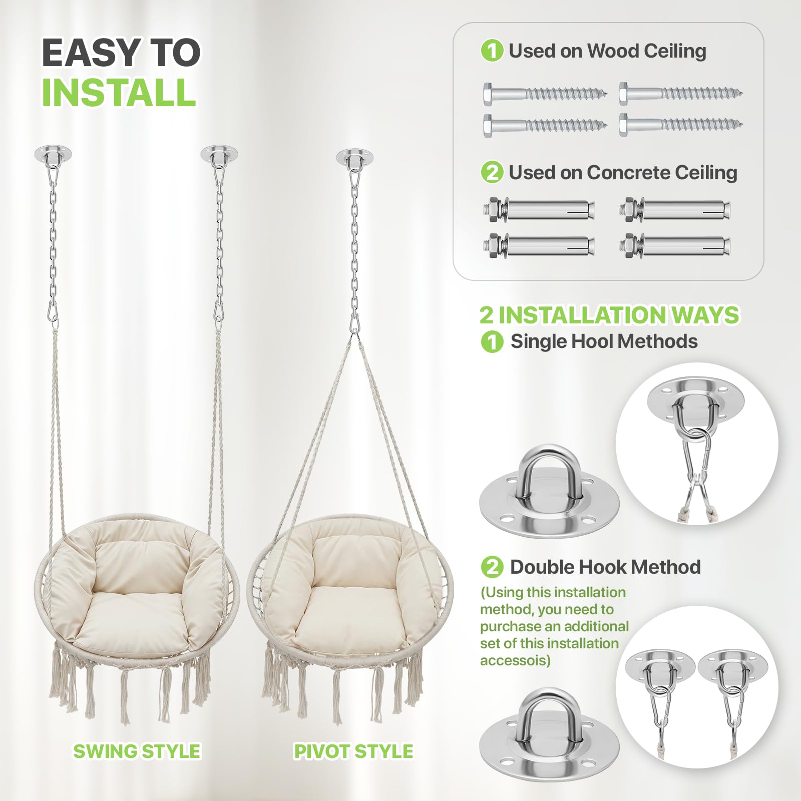 Magshion Chaise hamac suspendue avec coussin complet confortable, balancelle extérieure en macramé avec capacité de 158,8 kg, meuble d'appoint idéal pour salon, chambre à coucher, porche, détente et