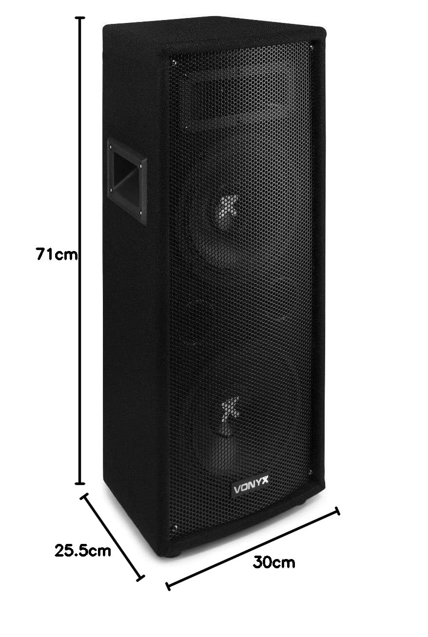 Vonyx SL28 - Set de 2 Altavoces pasivos 1600W con Doble woofer de 8", Bass Reflex, Asas, sombrerete para trípode y Conexiones Jack y Abrazadera, Ideal para Eventos, DJ y Sonido Profesional