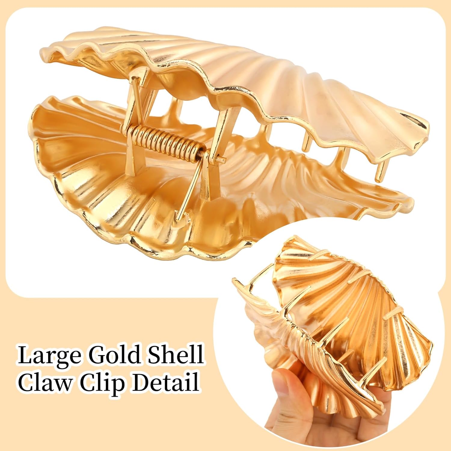 Gold Shells Claw Clip Metal Fancy Big Extra Large Seashells Claw Hair Clips for Thick Beach Hair Accessories for Women Girls - Image 2