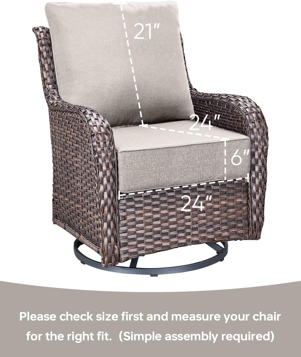 Luxury 24x24x6 Inch Outdoor Chair Cushions - Water&UV&Fade Resistant 1 Set Zippered Patio Back&Seat Cushion for Rattan Dining Rocking Swivel Chairs Loveseat Couch Sectional Sofa - Beige