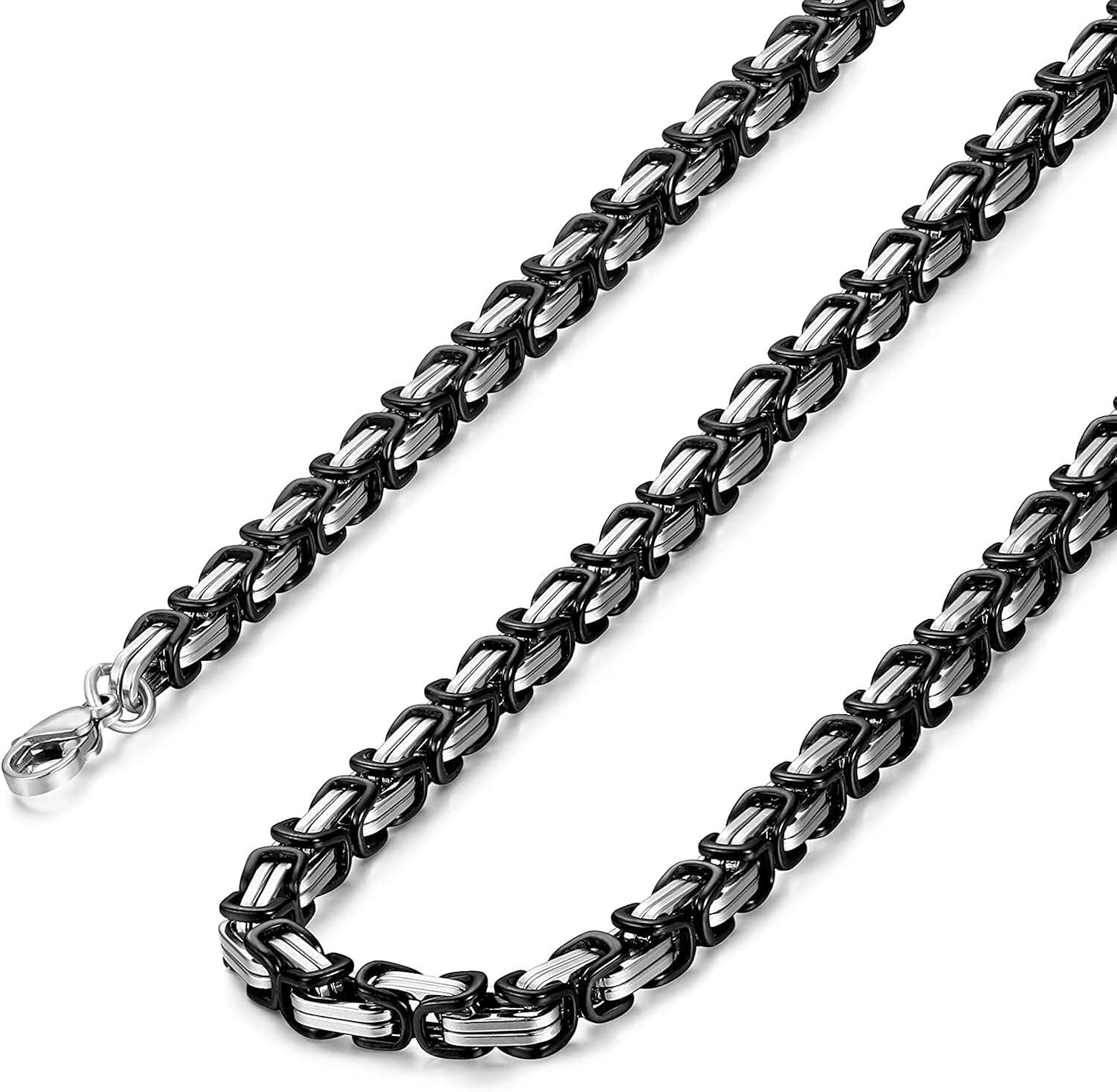 Adramata 5MM Collar Hombre Clásico de Acero Inoxidable, Collar de Cadena bizantina, Collar Negro Minimalistas, 56-76 cm