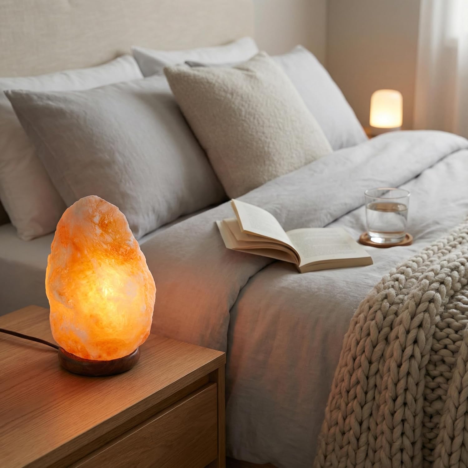 AMOYSTONE Orange Glow Salt Lamp 8-9 Inch, Warm Light Himalayan Rock with Dimmer Kit (6-10 lbs)
